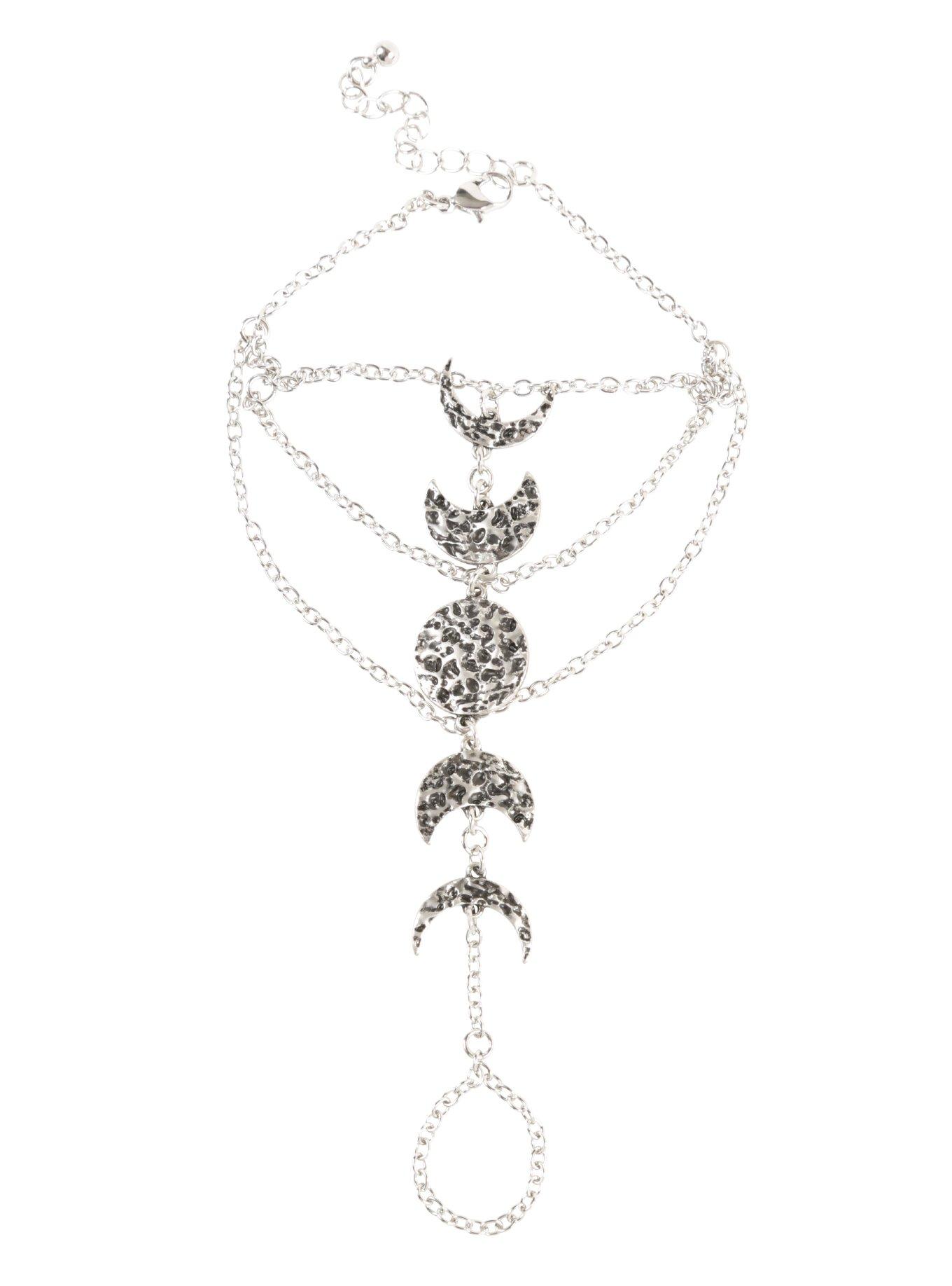 Blackheart Silver Tone Moon Phases Hand Harness Chain, , alternate