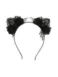 Black Lace Cat Ear Headband, , alternate