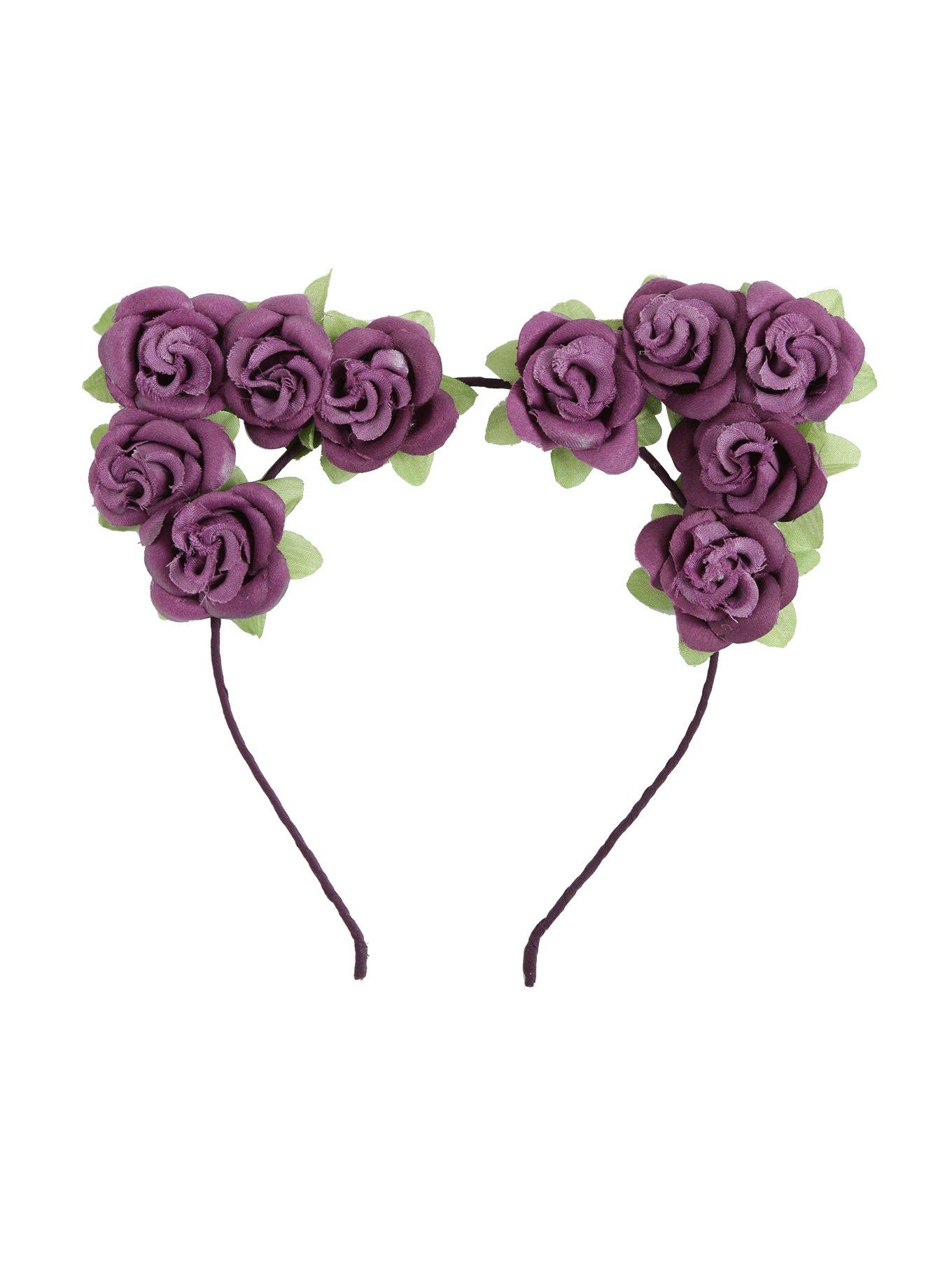 Purple Rose Cat Ears Headband, , alternate