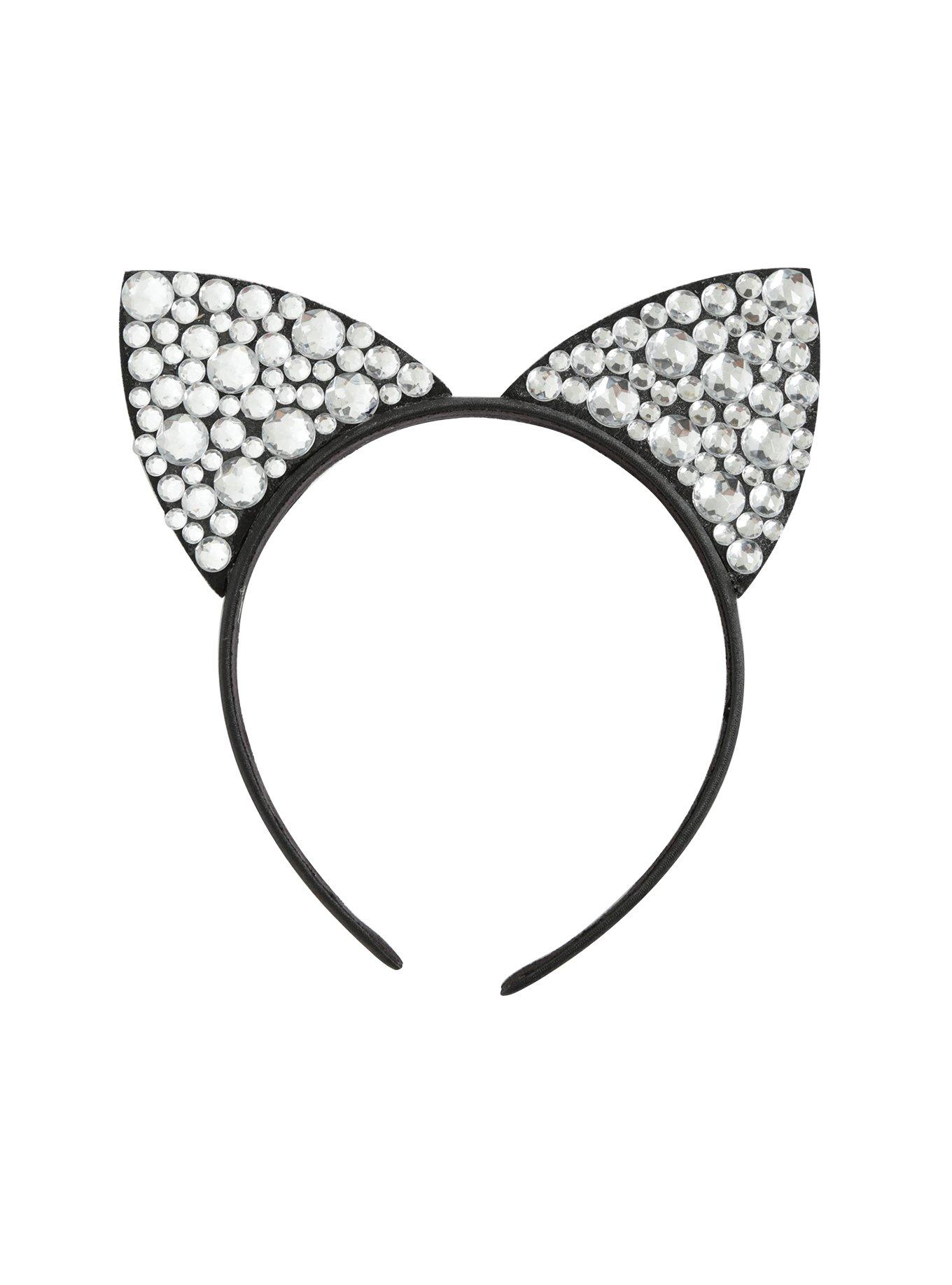 Clear Gem Black Cat Ear Headband, , alternate