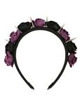 Black & Purple Rose & Silver Spike Headband, , alternate