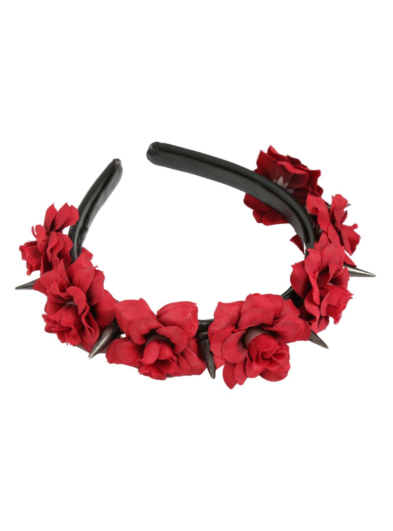 Red Rose & Black Spike Headband, , alternate