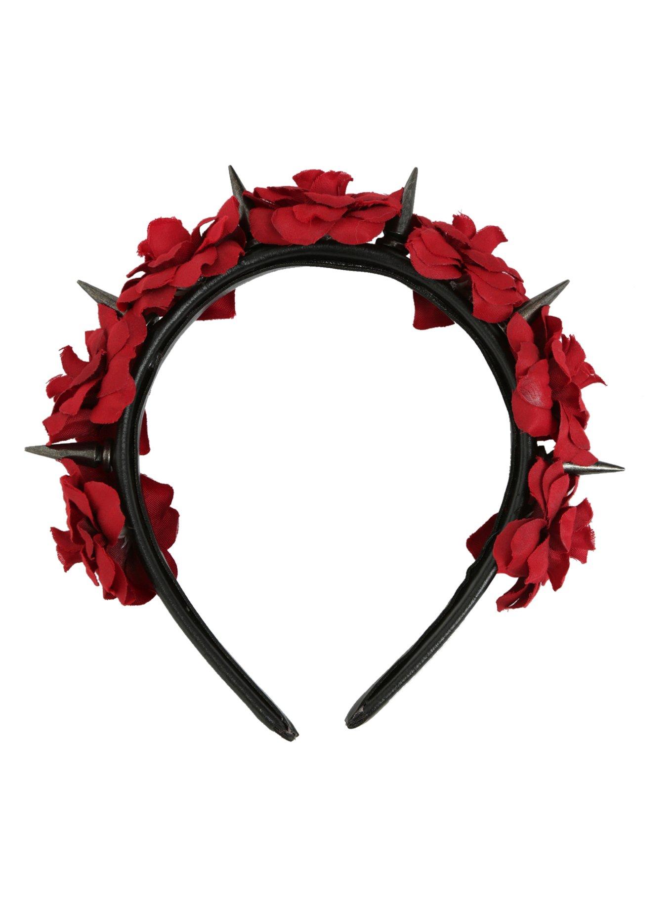 Red Rose & Black Spike Headband, , alternate