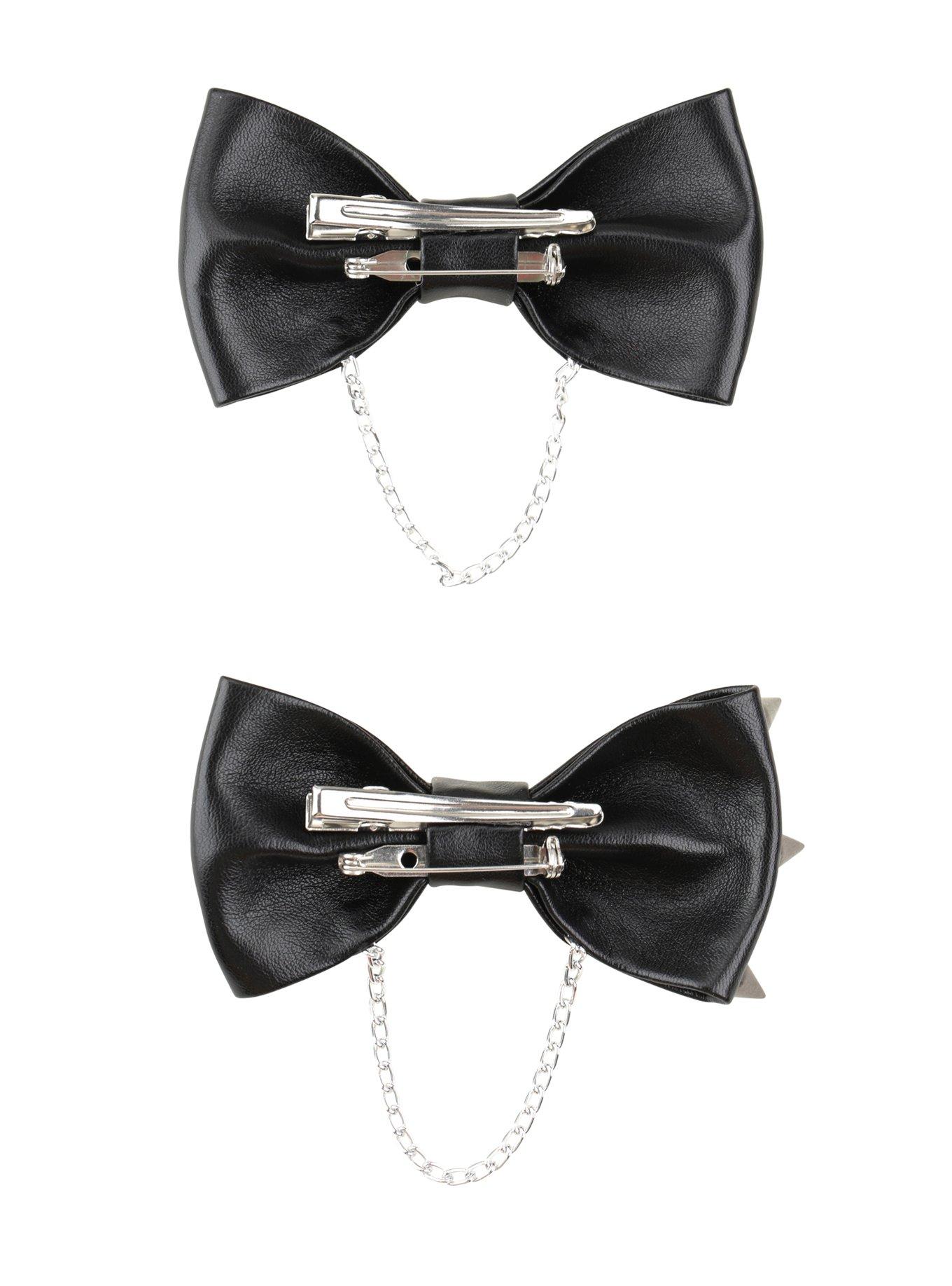 Blackheart Black Faux Leather Spiked Hair Bow 2 Pack, , alternate