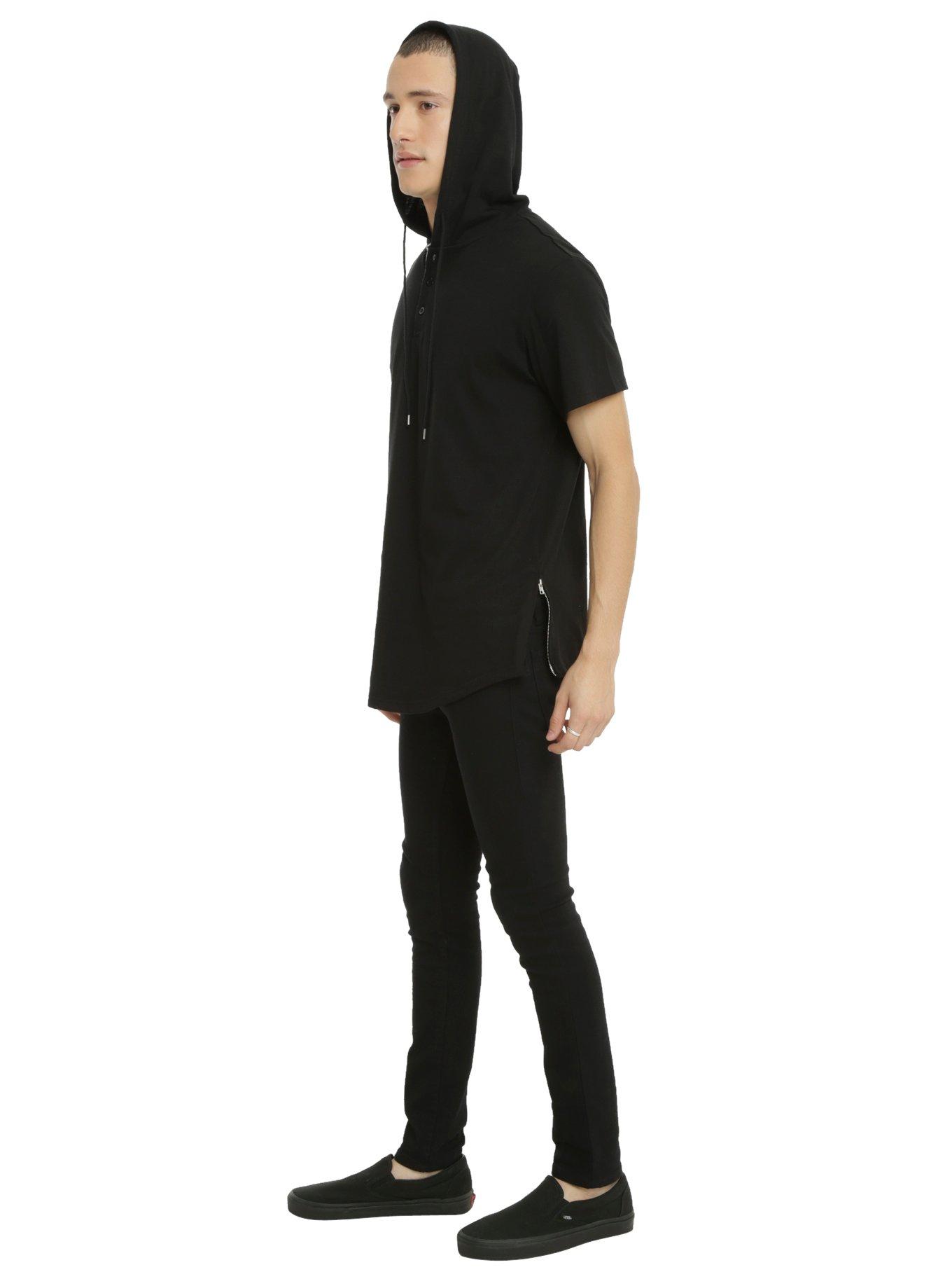 KNDK Black Side Zipper Hooded T-Shirt, , alternate