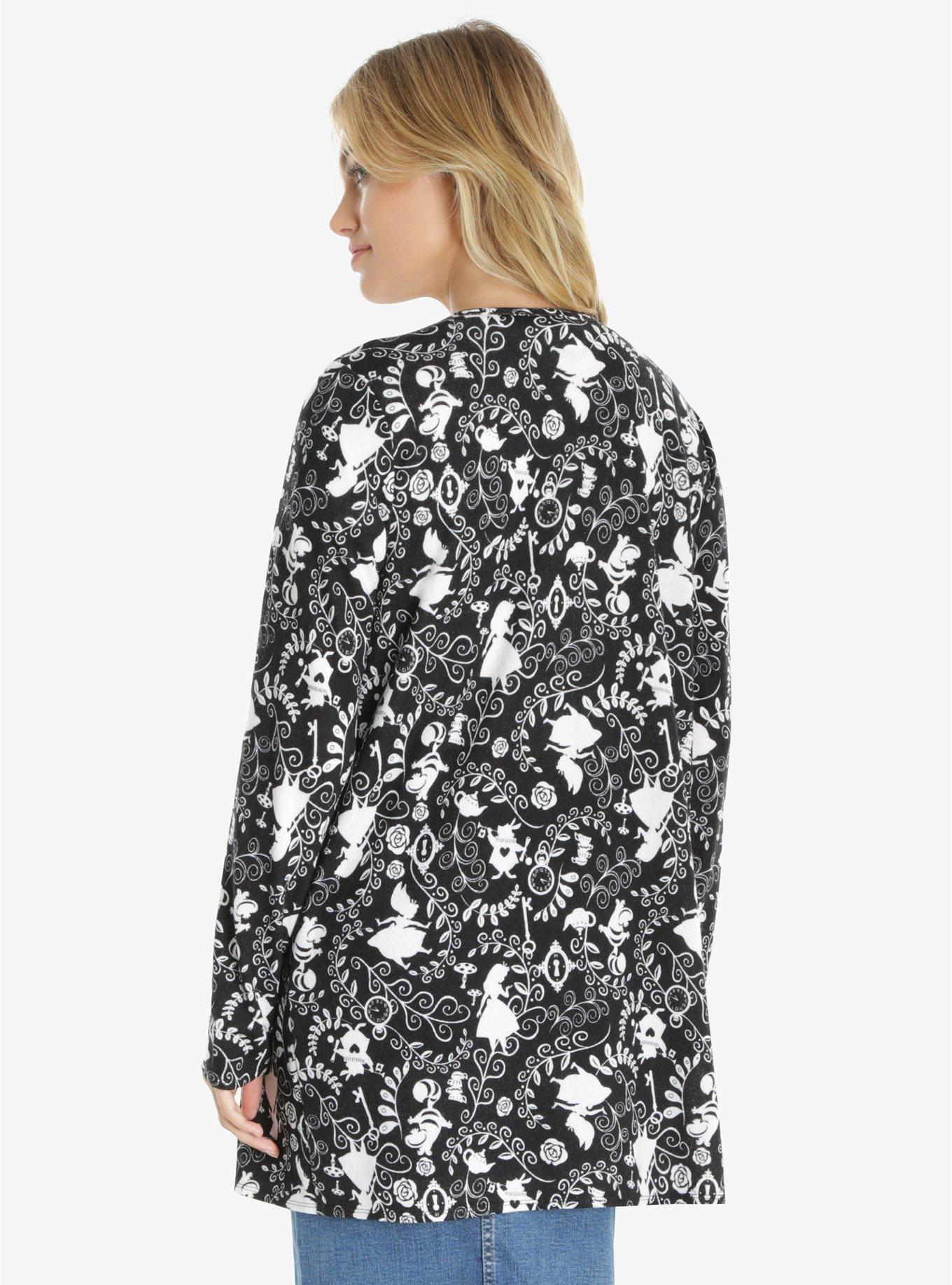 Disney Alice In Wonderland Black And White Flyaway Cardigan, , alternate