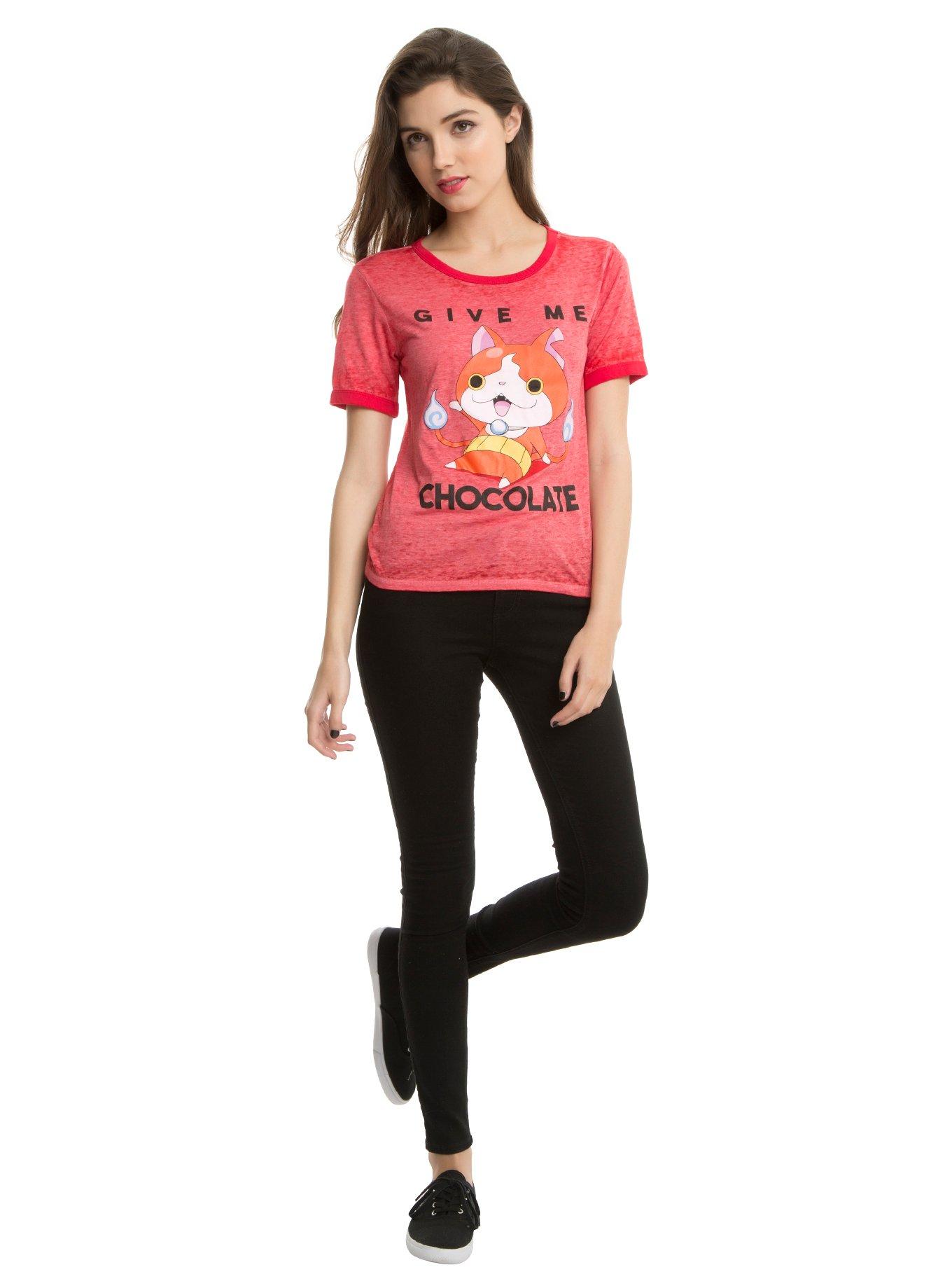 Yo-Kai Watch Jibanyan Chocolate Girls Ringer T-Shirt, , alternate