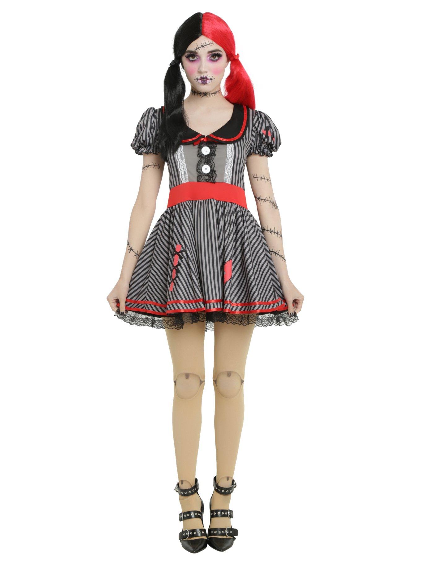 Black & Grey Striped Wind-Up Doll Costume, , alternate