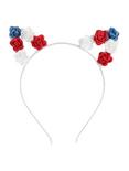 Red White & Blue Flower Cat Ear Headband, , alternate