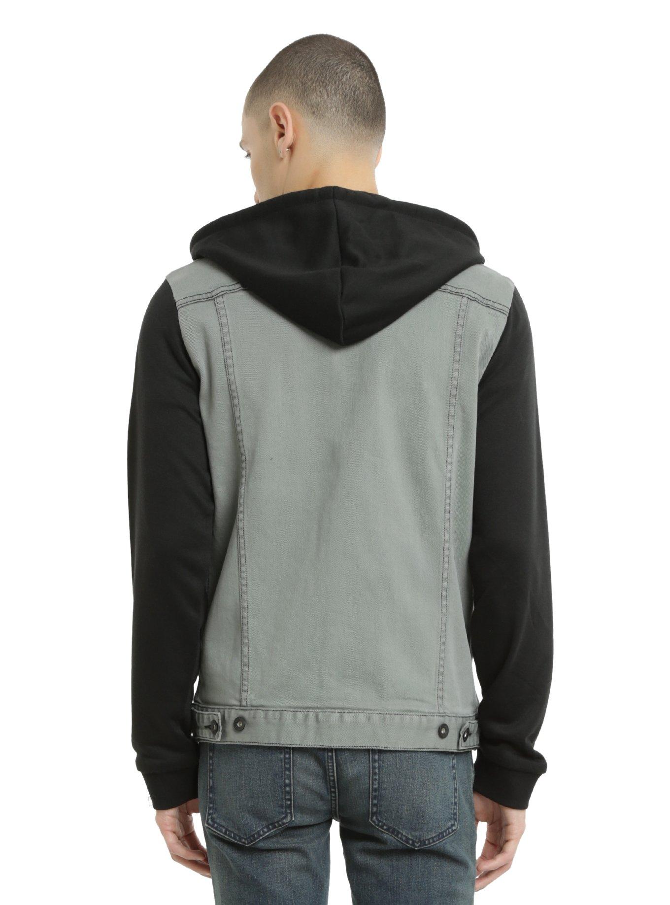 XXX RUDE Grey Denim Black Fleece Hooded Jacket, , alternate