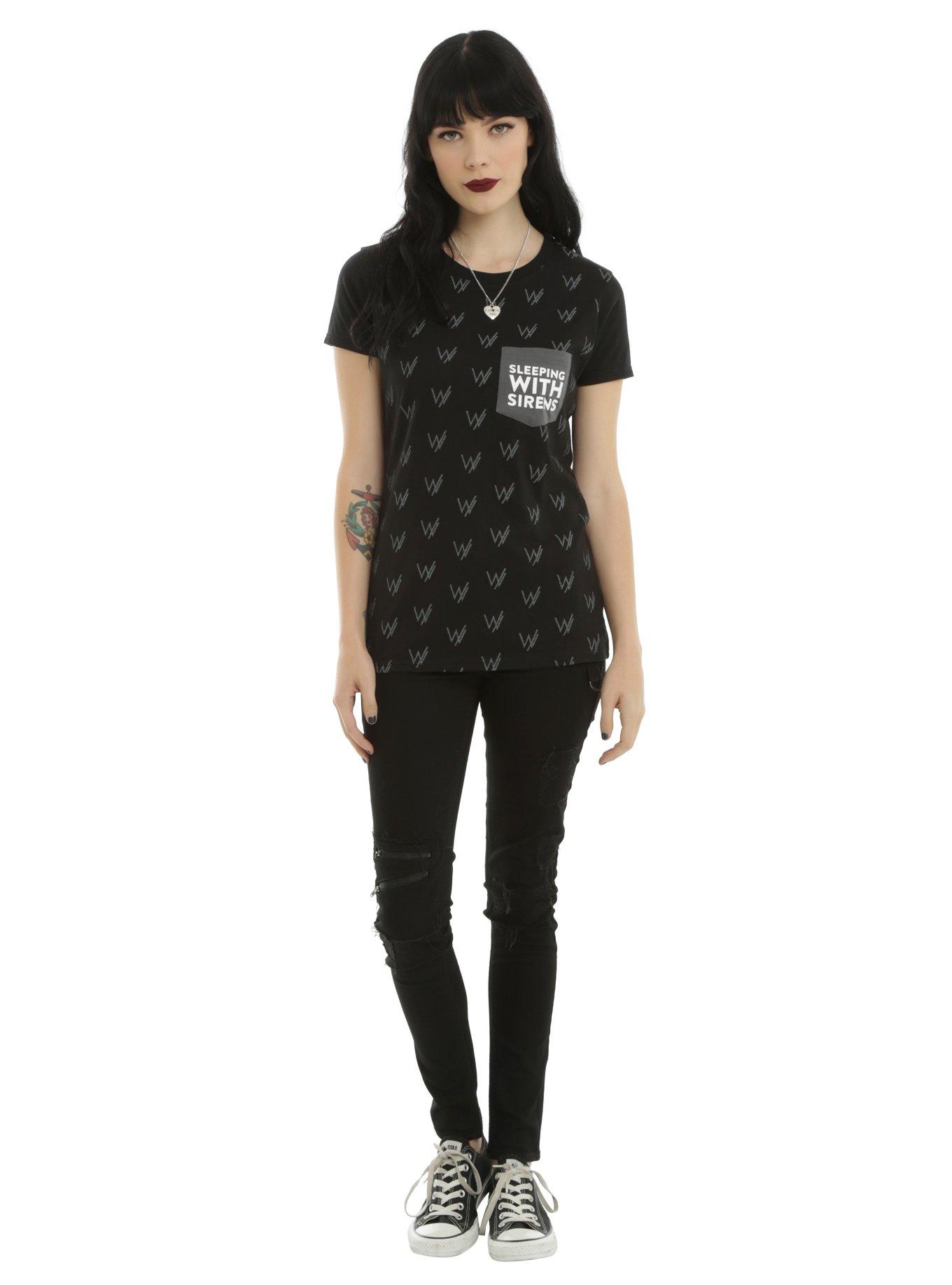 Sleeping With Sirens Logo Print Girls Pocket T-Shirt, , alternate