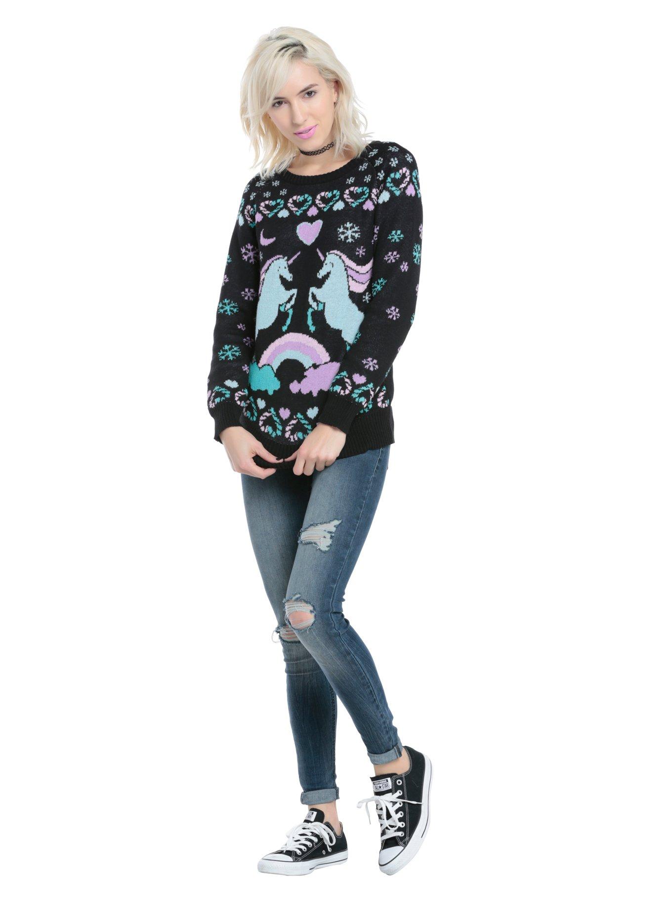 Pastel Unicorn Intarsia Sweater, , alternate