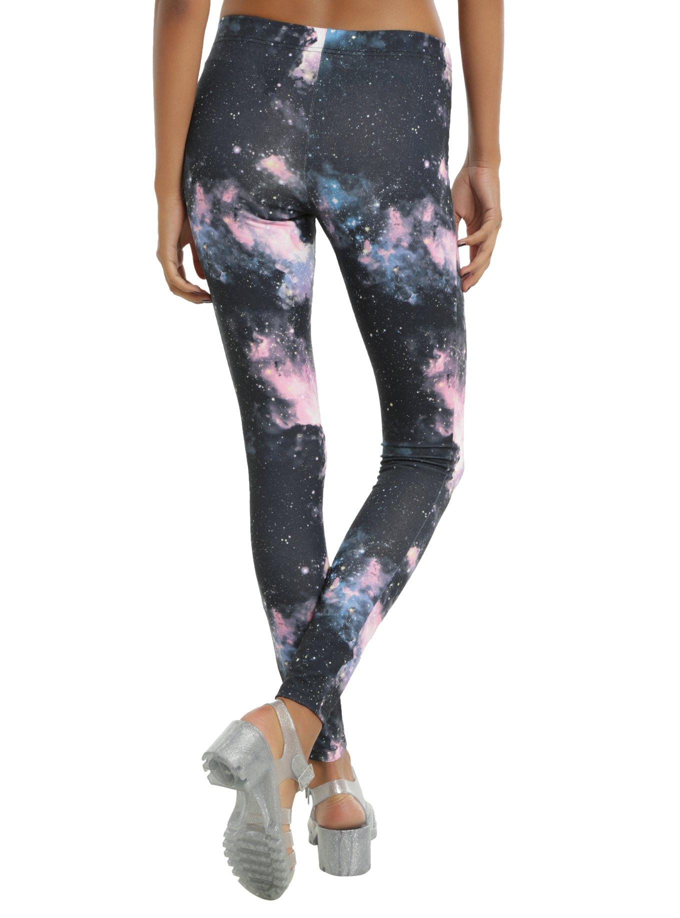 Blackheart Purple & Pink Galaxy Print Leggings, , alternate