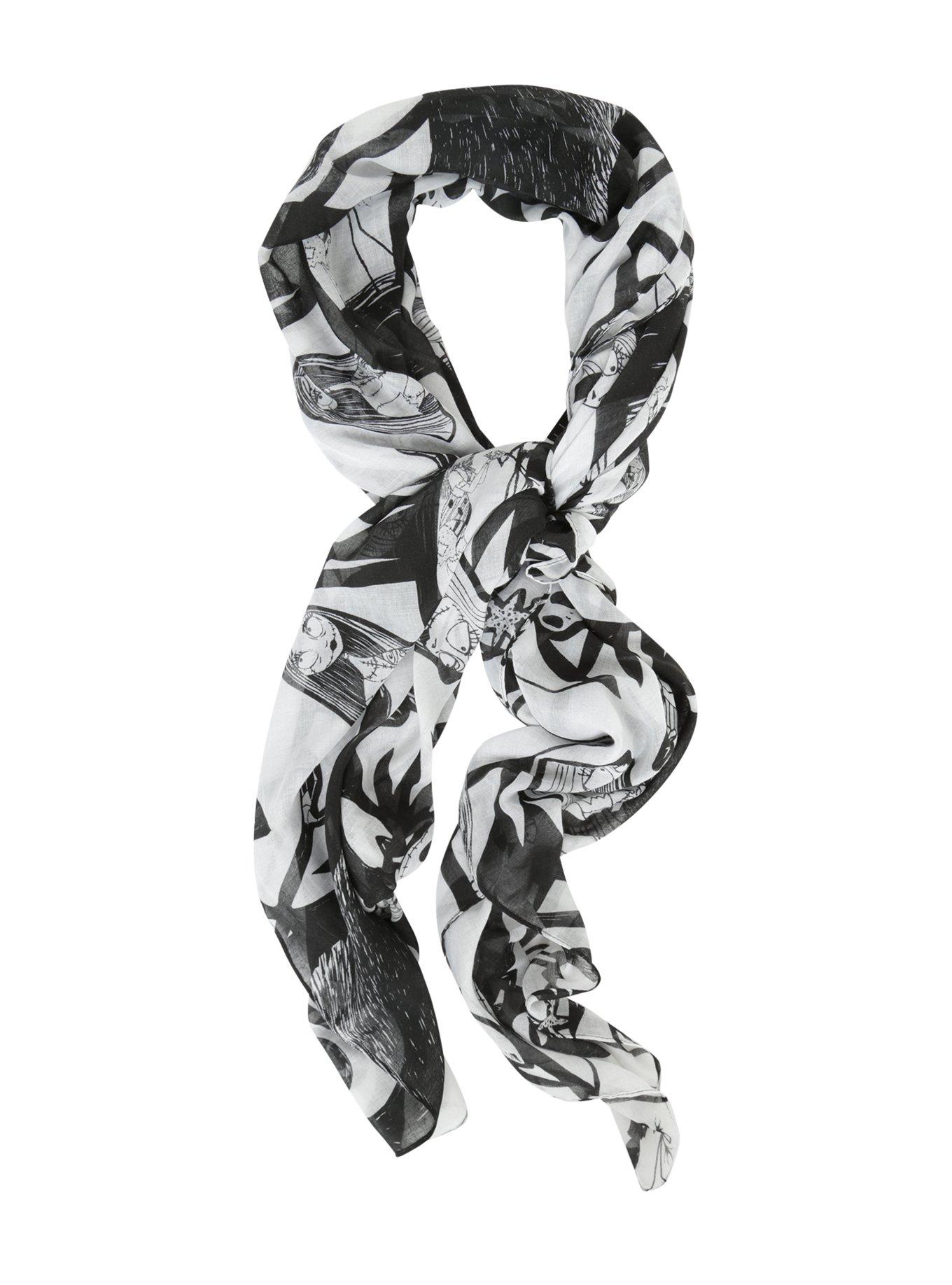The Nightmare Before Christmas Black & White Jack & Sally Viscose Scarf, , hi-res