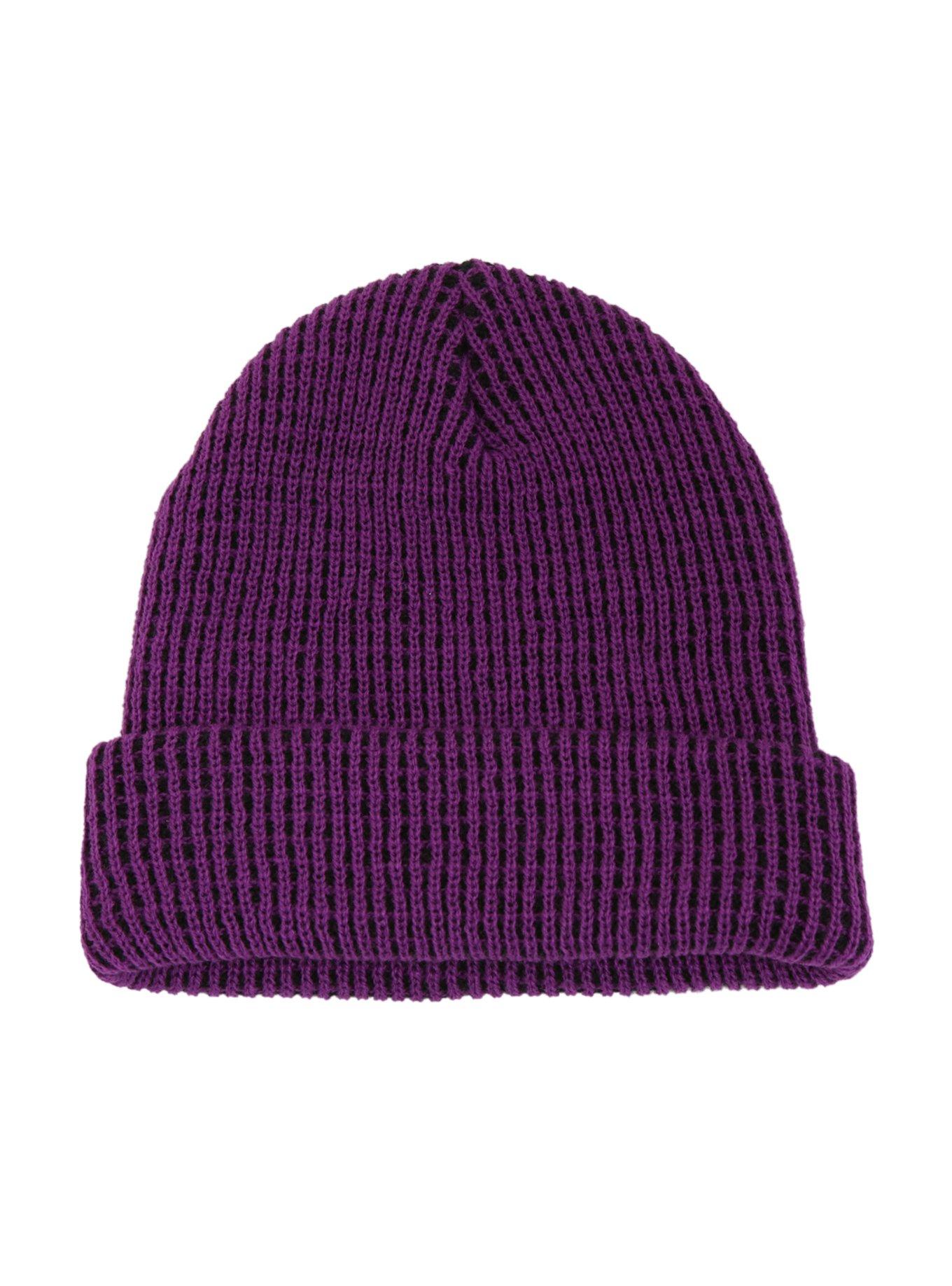 Purple Waffle Knit Beanie, , alternate