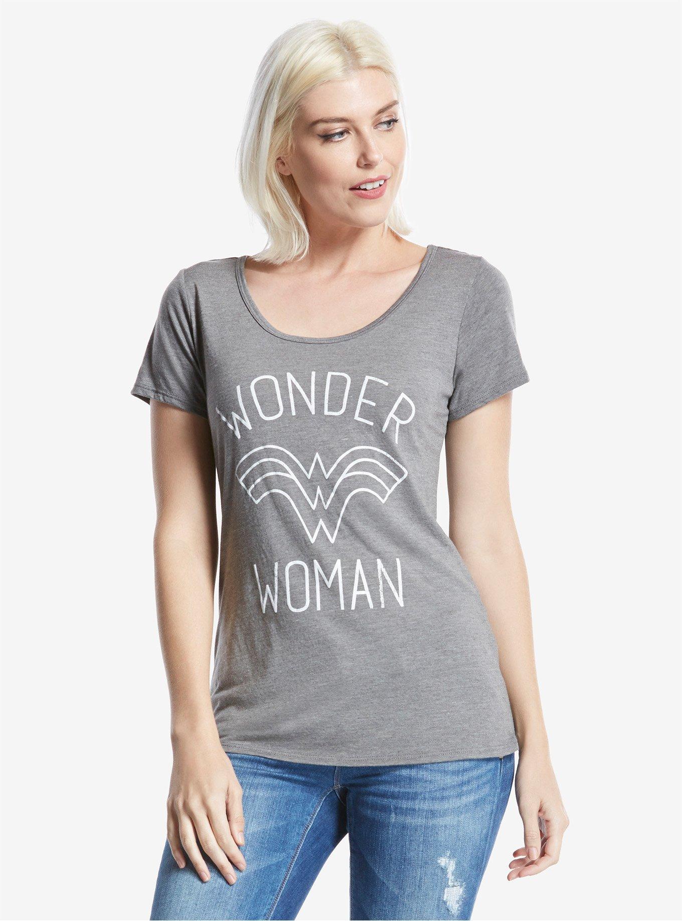 DC Comics Wonder Woman Grey Retro Logo Womens Tee, , alternate
