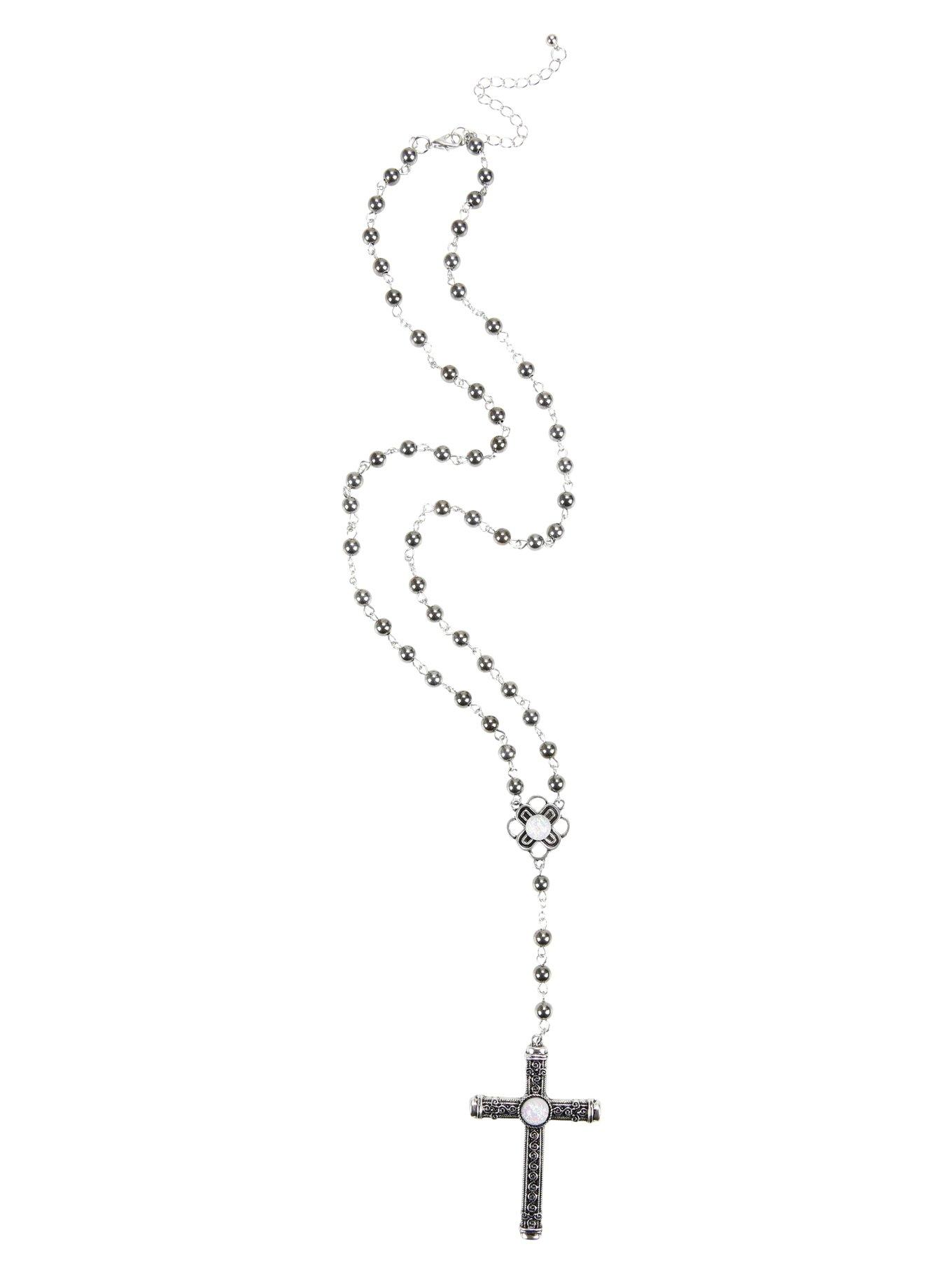 Black Beaded Opal Cross Rosary, , alternate
