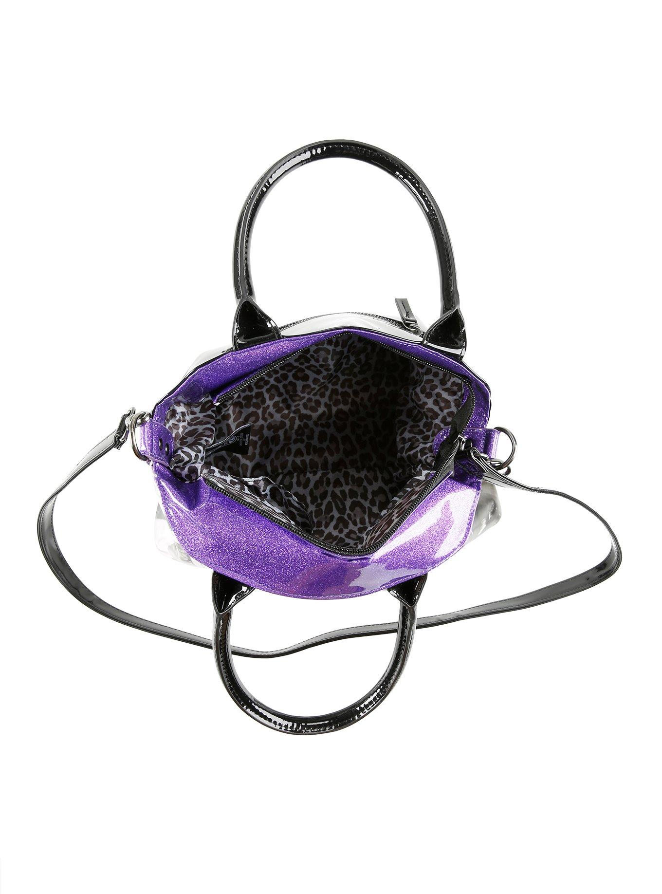 Rock Rebel Bride Of Frankenstein Glitter Purple Satchel Bag, , alternate