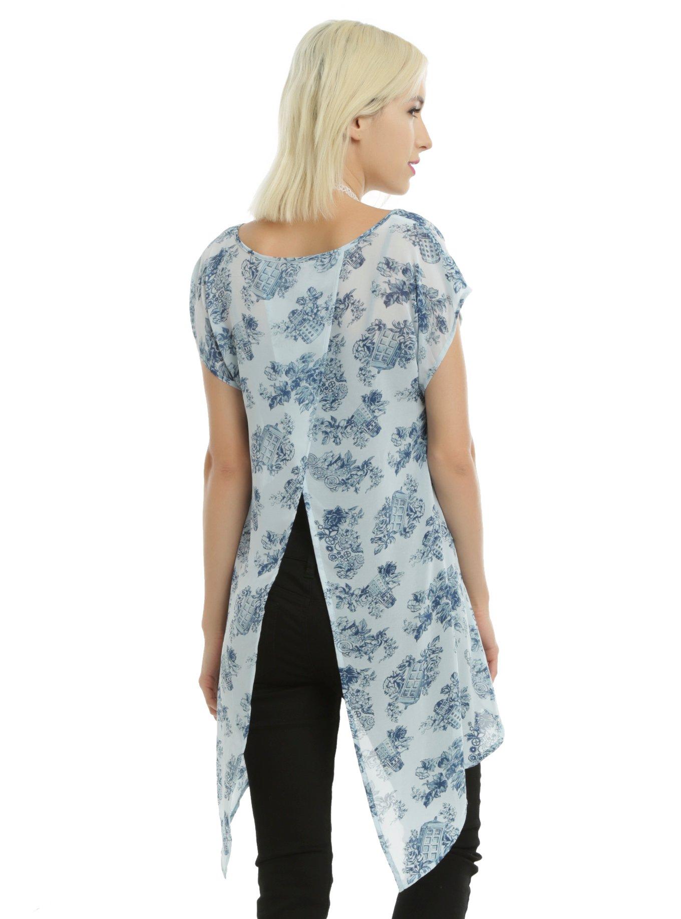 Doctor Who Floral TARDIS Girls Chiffon Top, , alternate