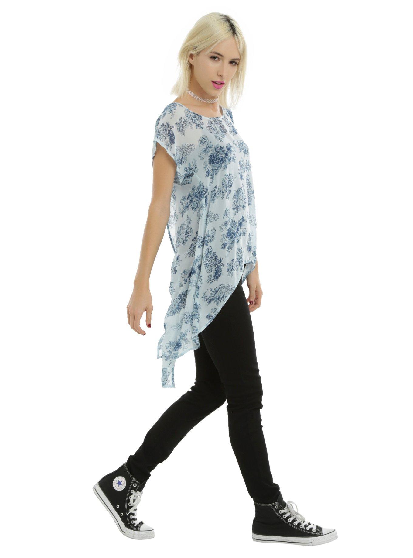 Doctor Who Floral TARDIS Girls Chiffon Top, , alternate