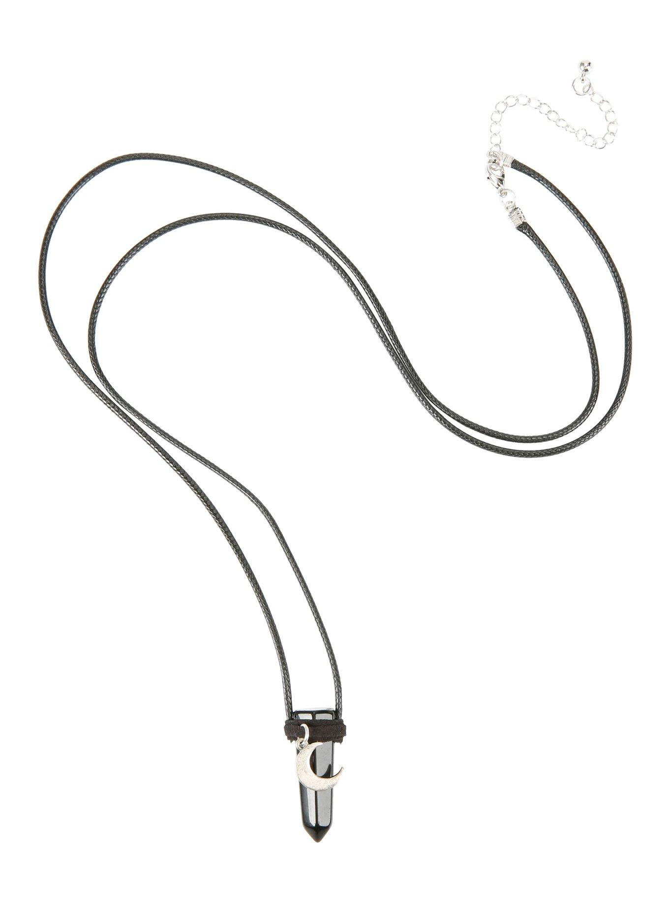 Blackheart Crescent Moon & Black Crystal Long Cord Necklace, , alternate