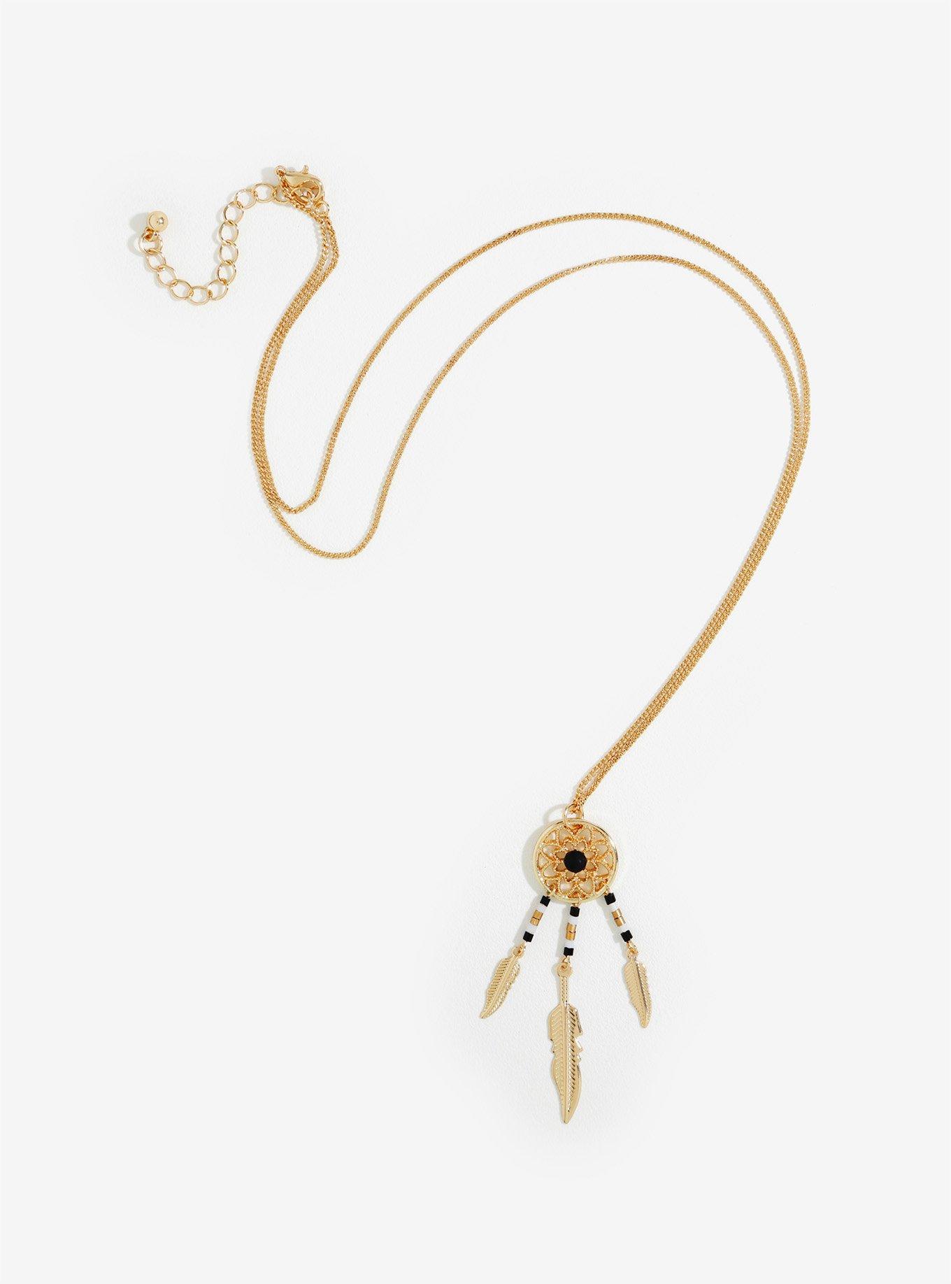 Gold Black And Brown Dreamcatcher Necklace, , alternate