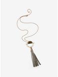 Gold Stone Semicircle Leather Tassel Necklace, , alternate