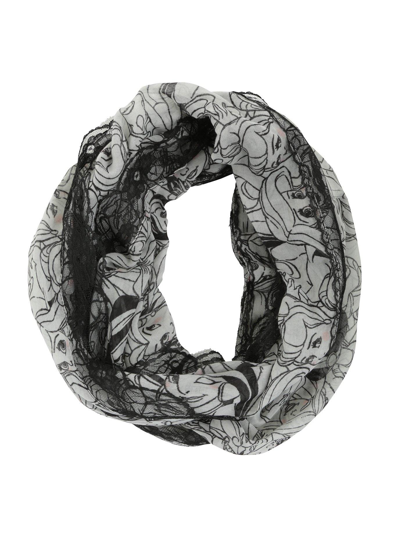 Disney Princesses Grey Black Lace Trim Scarf, , alternate