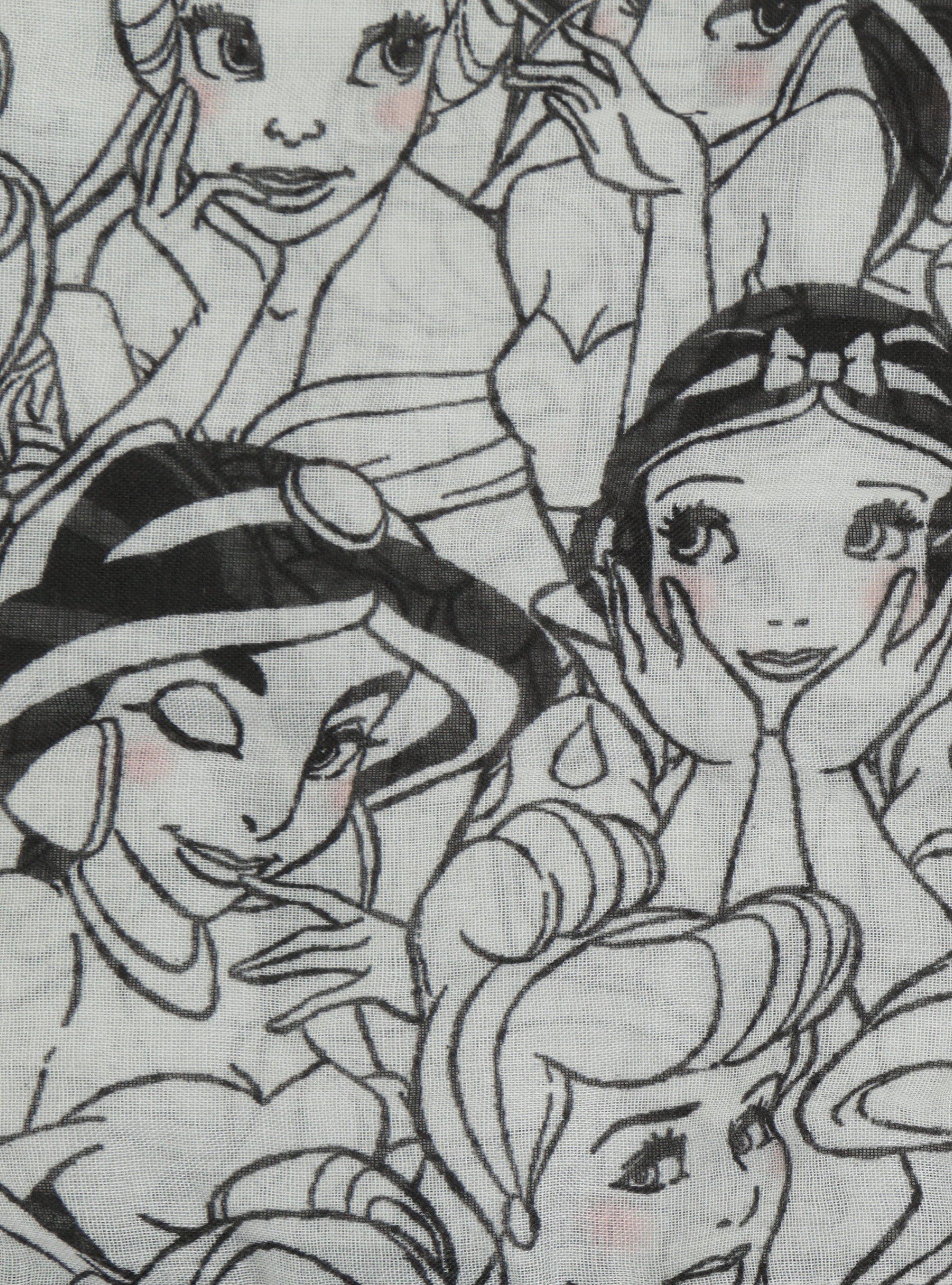 Disney Princesses Grey Black Lace Trim Scarf, , alternate