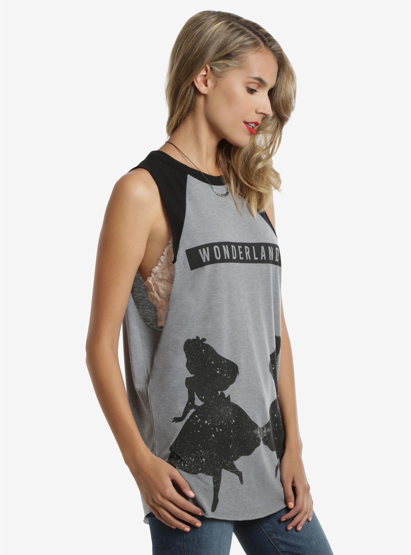 Disney Alice In Wonderland Silhouette Womens Raglan Muscle Top, , alternate