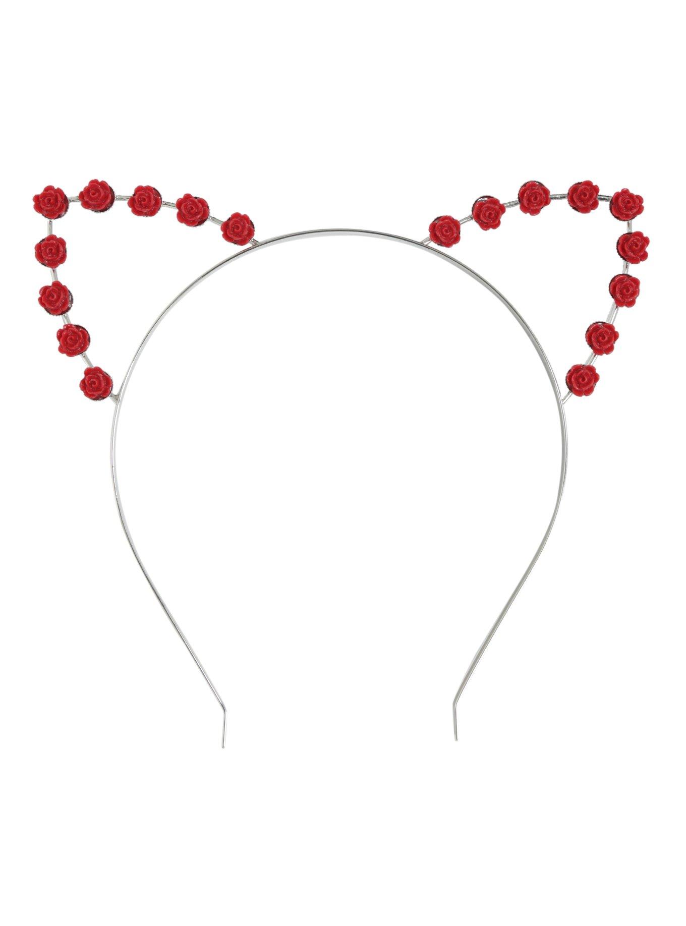 Red Rose Cat Ear Metal Headband, , alternate