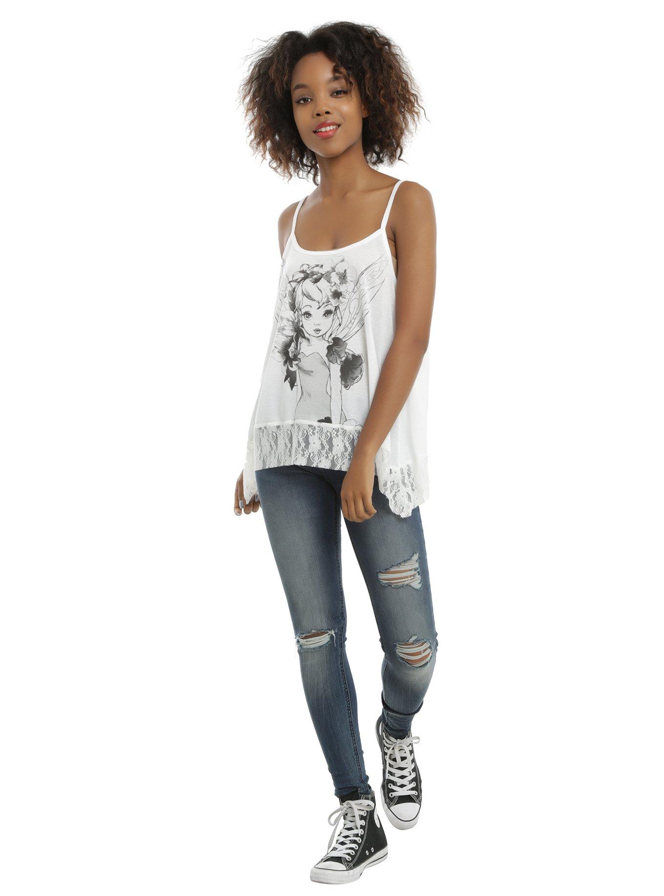 Disney Peter Pan Tinker Bell Lace Bottom Girls Tank Top, , alternate
