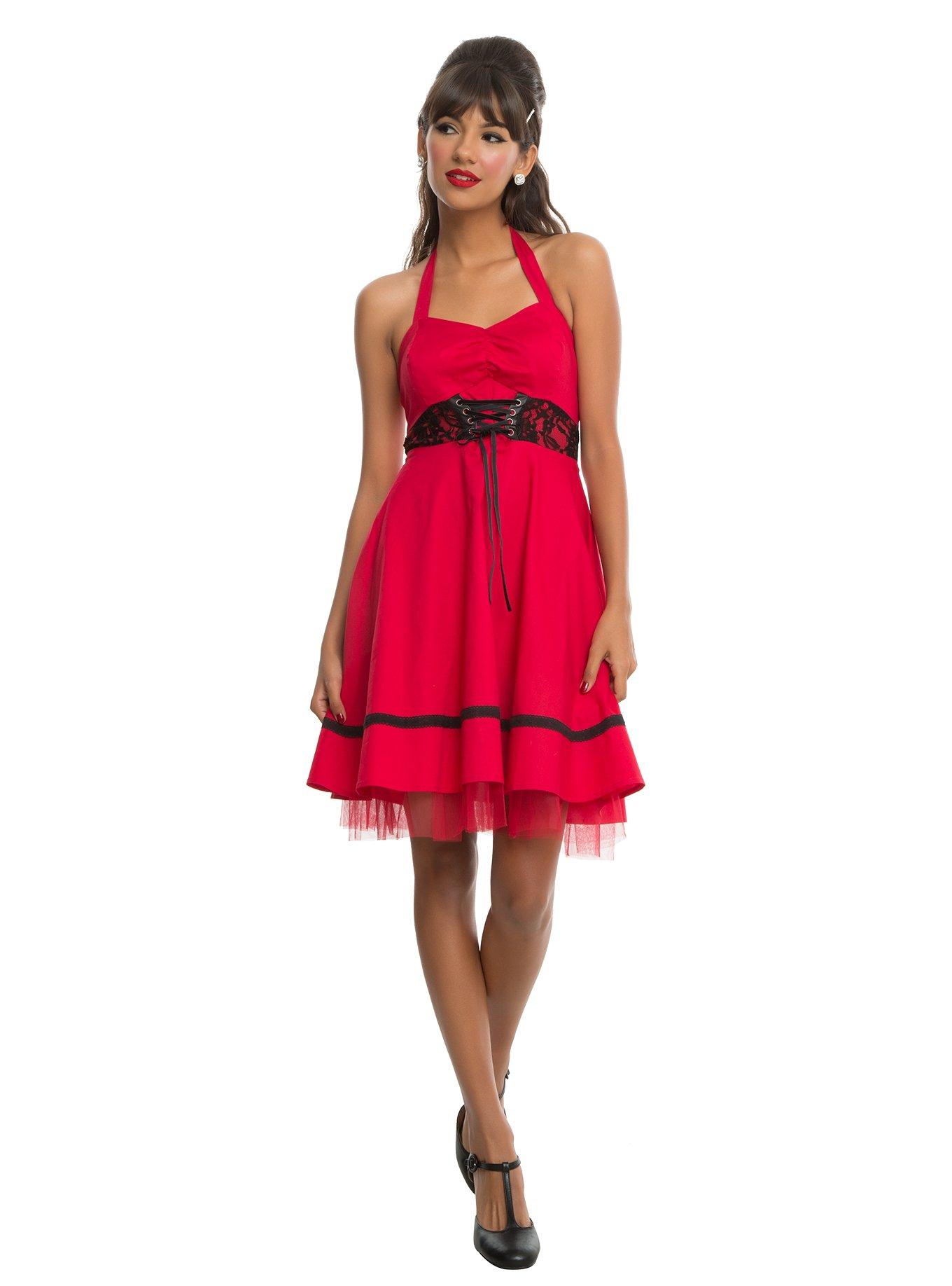 Red Sweetheart Halter Dress, , alternate