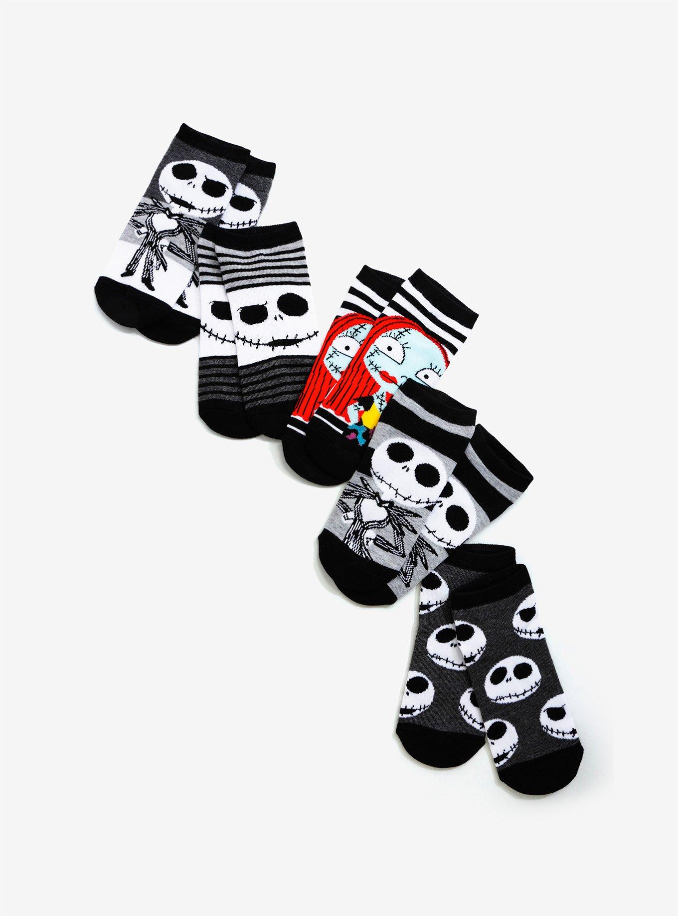 The Nightmare Before Christmas Jack & Sally No-Show Socks 5 Pair, , alternate