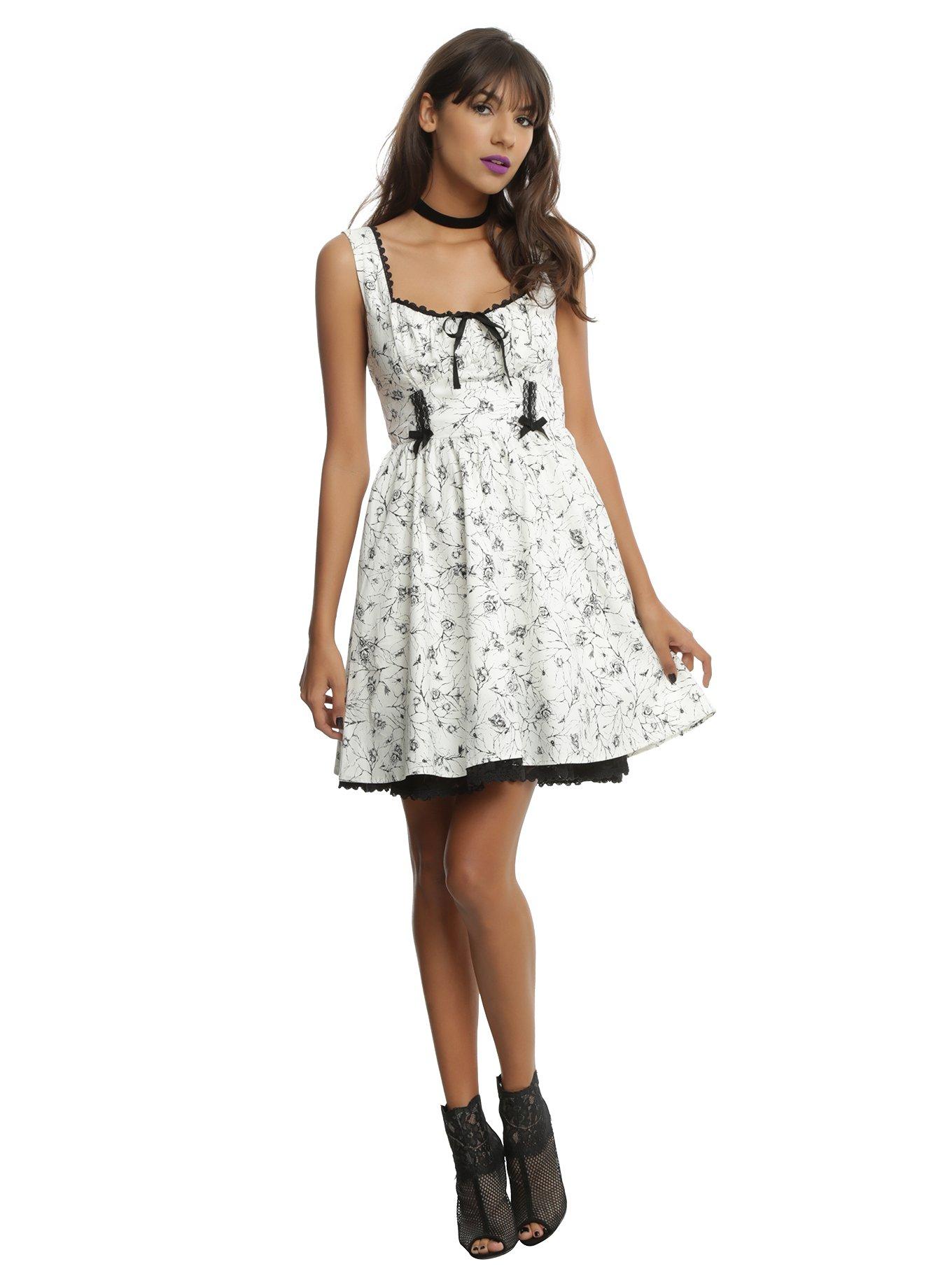 Ivory & Black Bug Print Fit & Flare Dress, , alternate