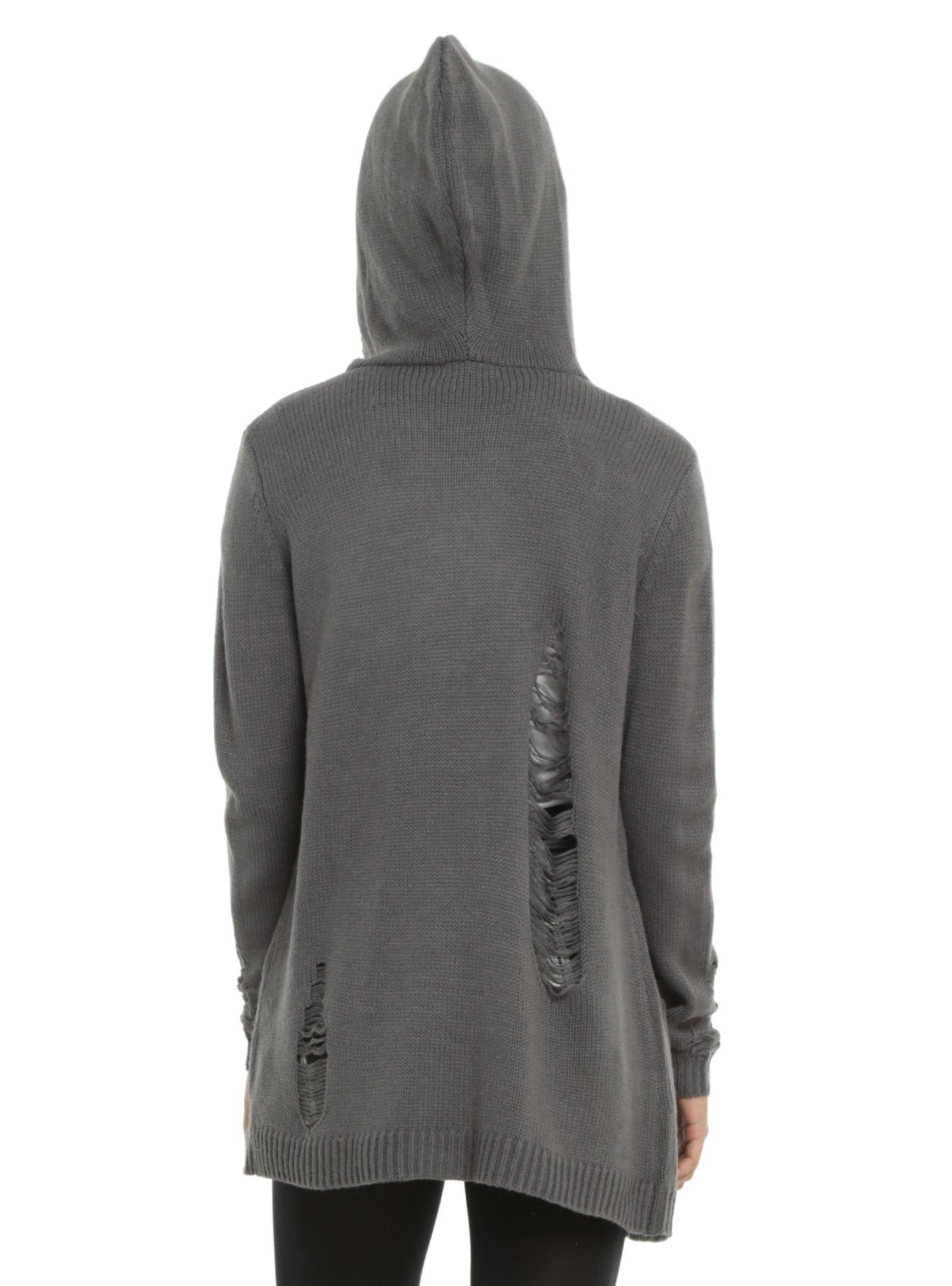 Grey Deconstructed Girls Flyaway Hooded Cardigan, , alternate