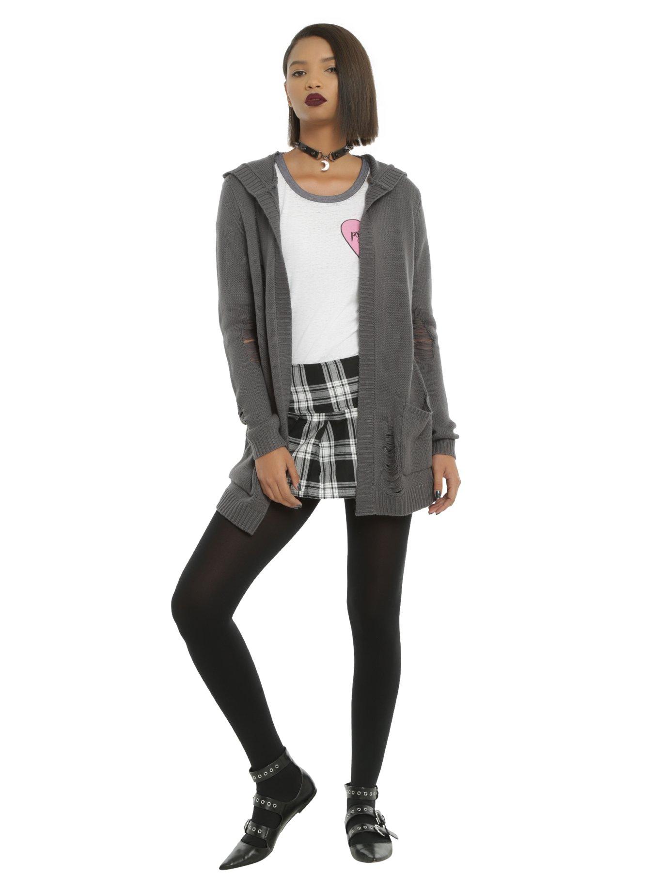 Grey Deconstructed Girls Flyaway Hooded Cardigan, , alternate