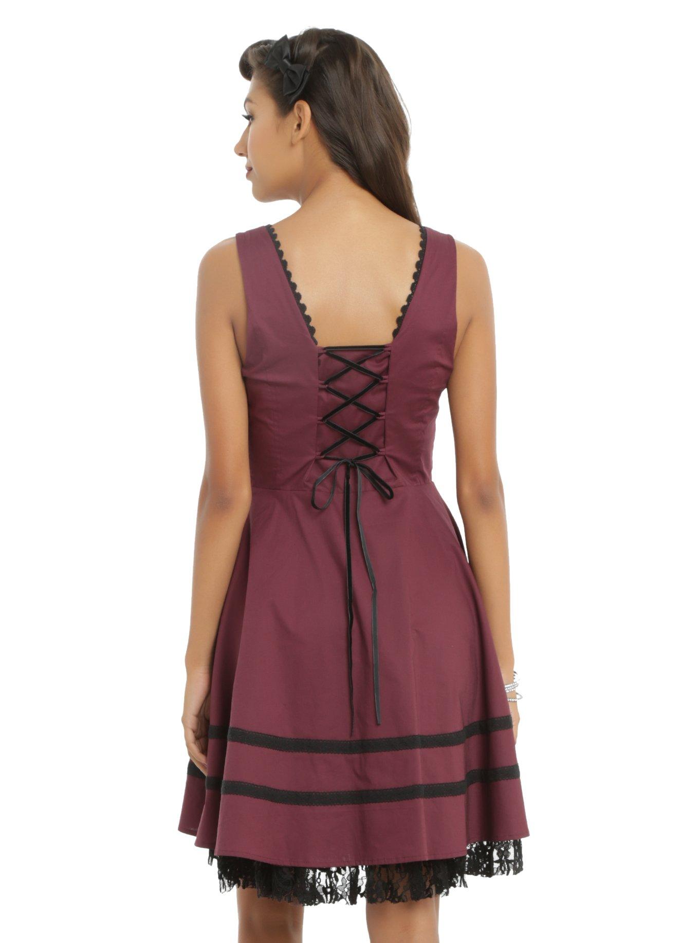Burgundy & Black Fit & Flare Dress, , alternate