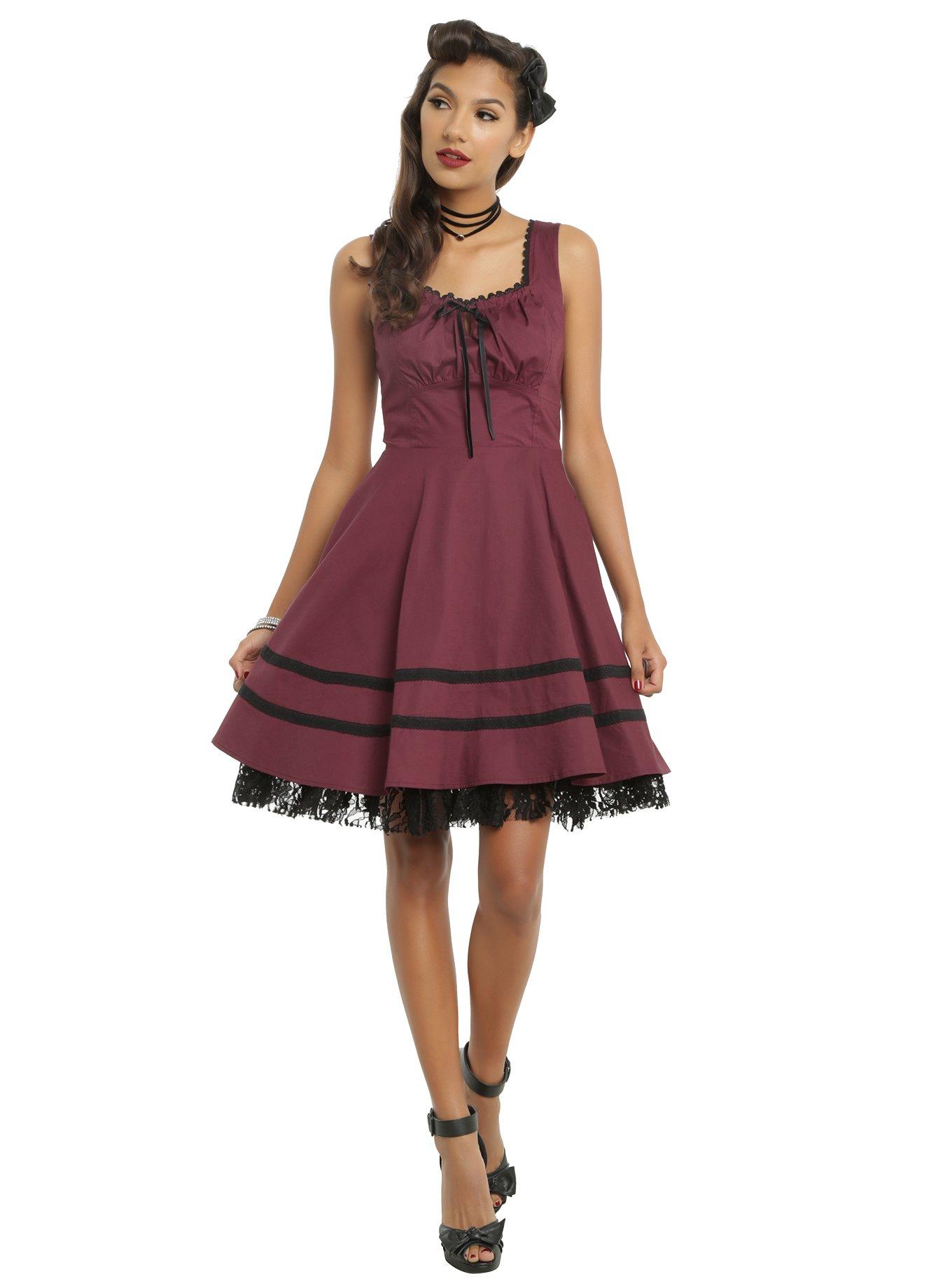 Burgundy & Black Fit & Flare Dress, , alternate