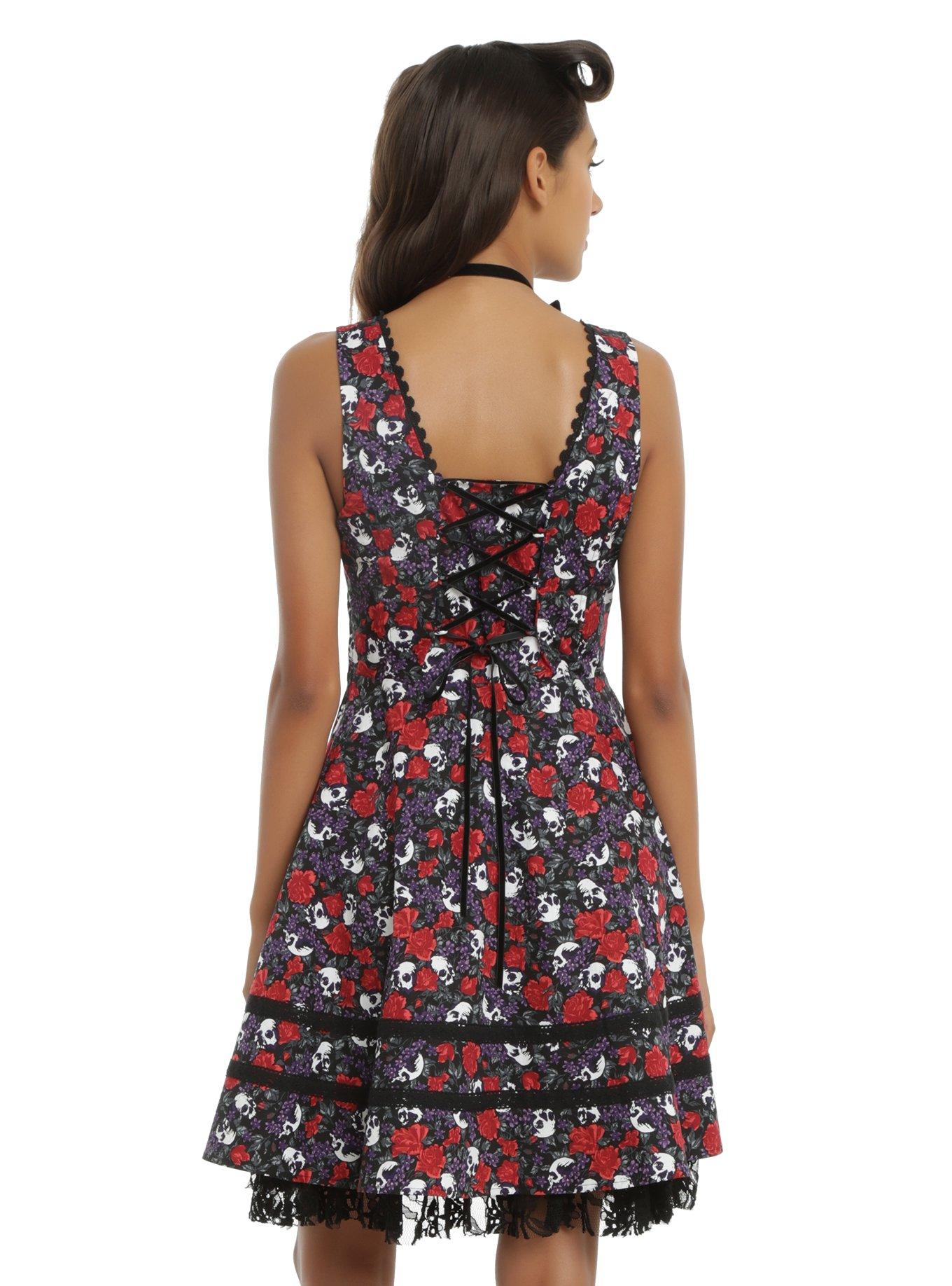 Floral Skull Lace Back Dress, , alternate