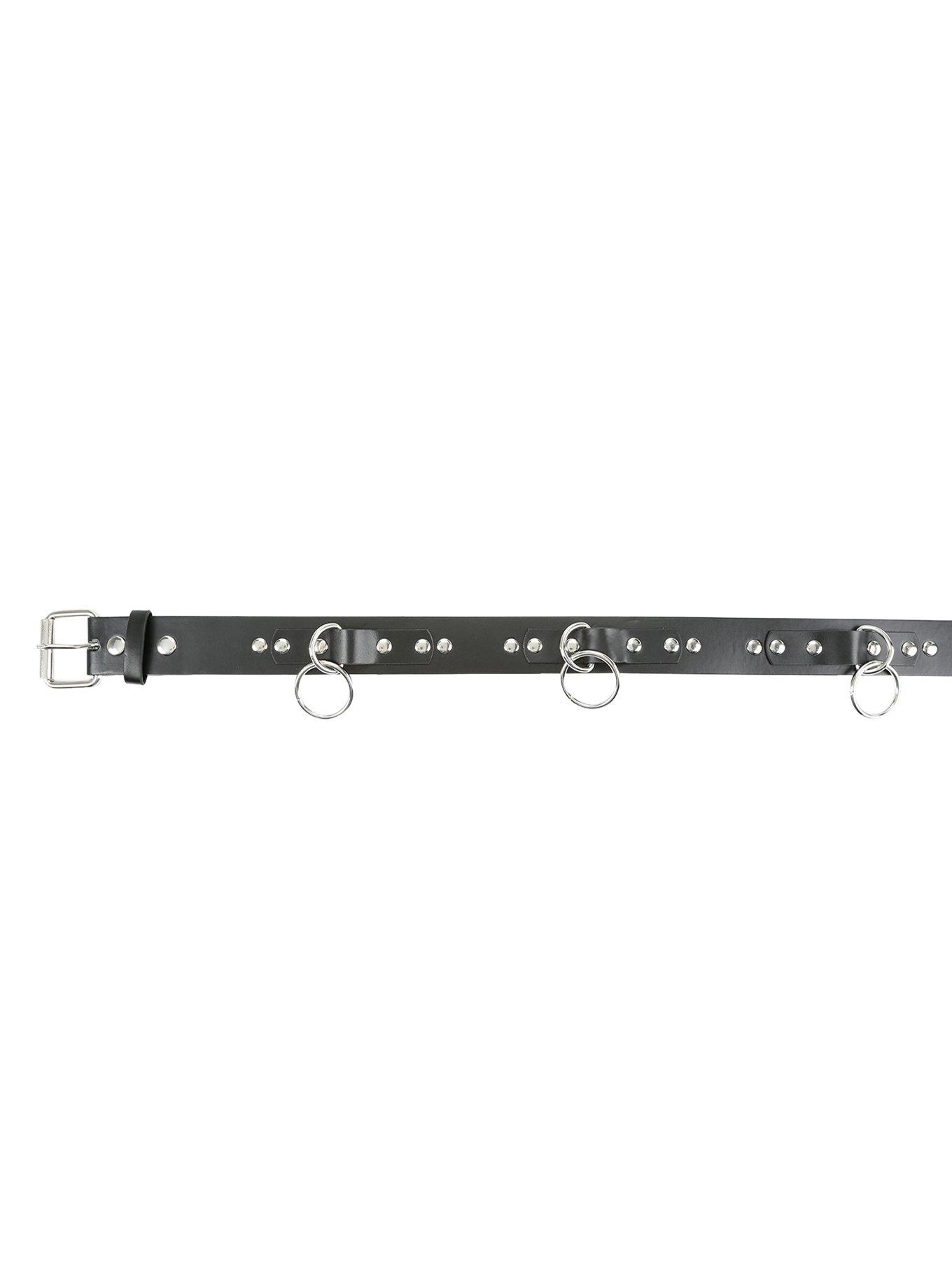O-Ring Black Faux Leather Bondage Belt, , alternate