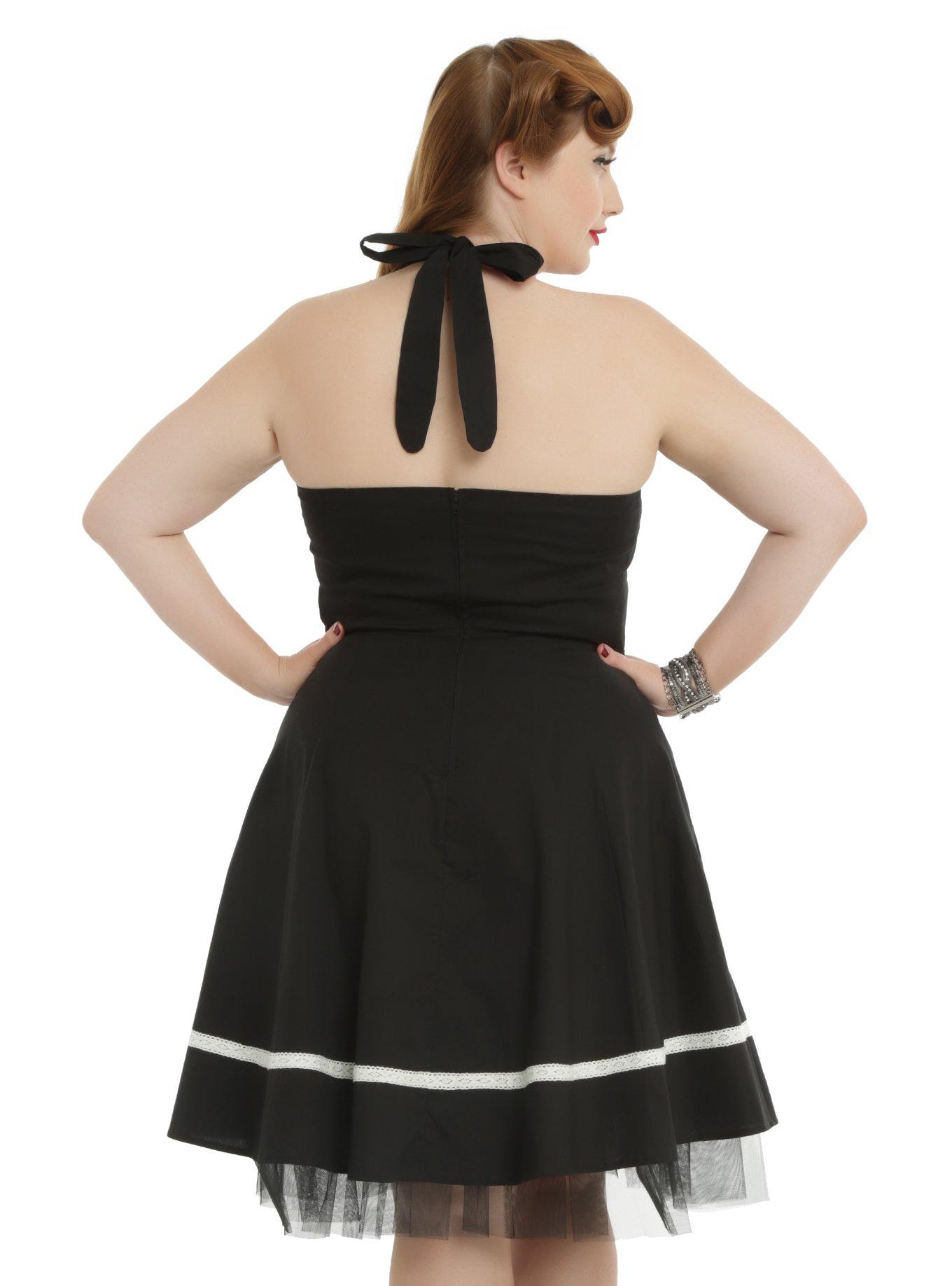 Black & White Lace-Up Halter Dress Plus Size, , alternate