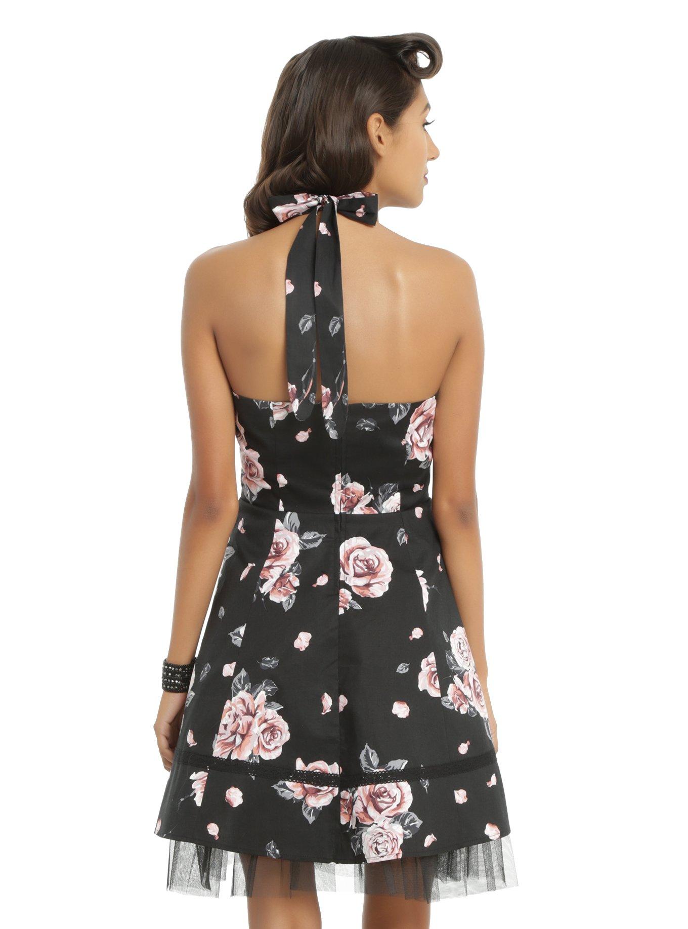 Black & Dusty Rose Halter Dress, , alternate