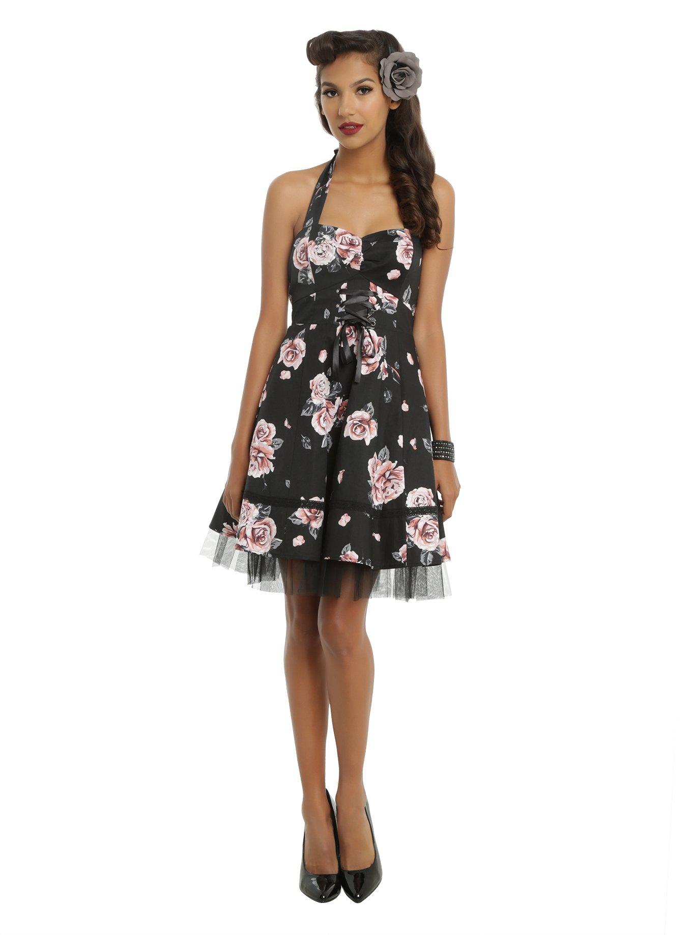 Black & Dusty Rose Halter Dress, , alternate