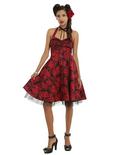 Red & Black Floral Halter Swing Dress, , alternate