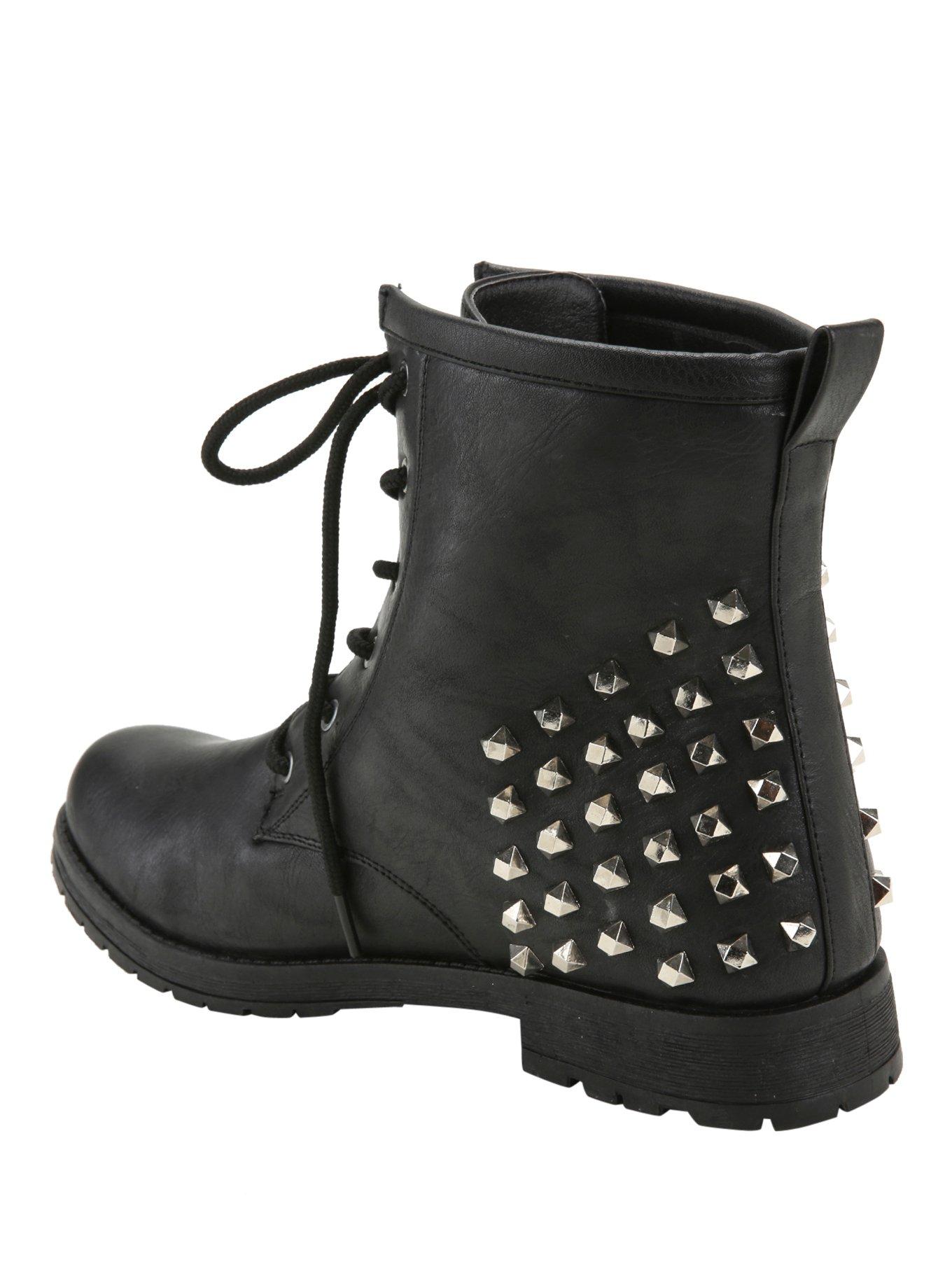 Black Studded Heel Combat Boots, , alternate