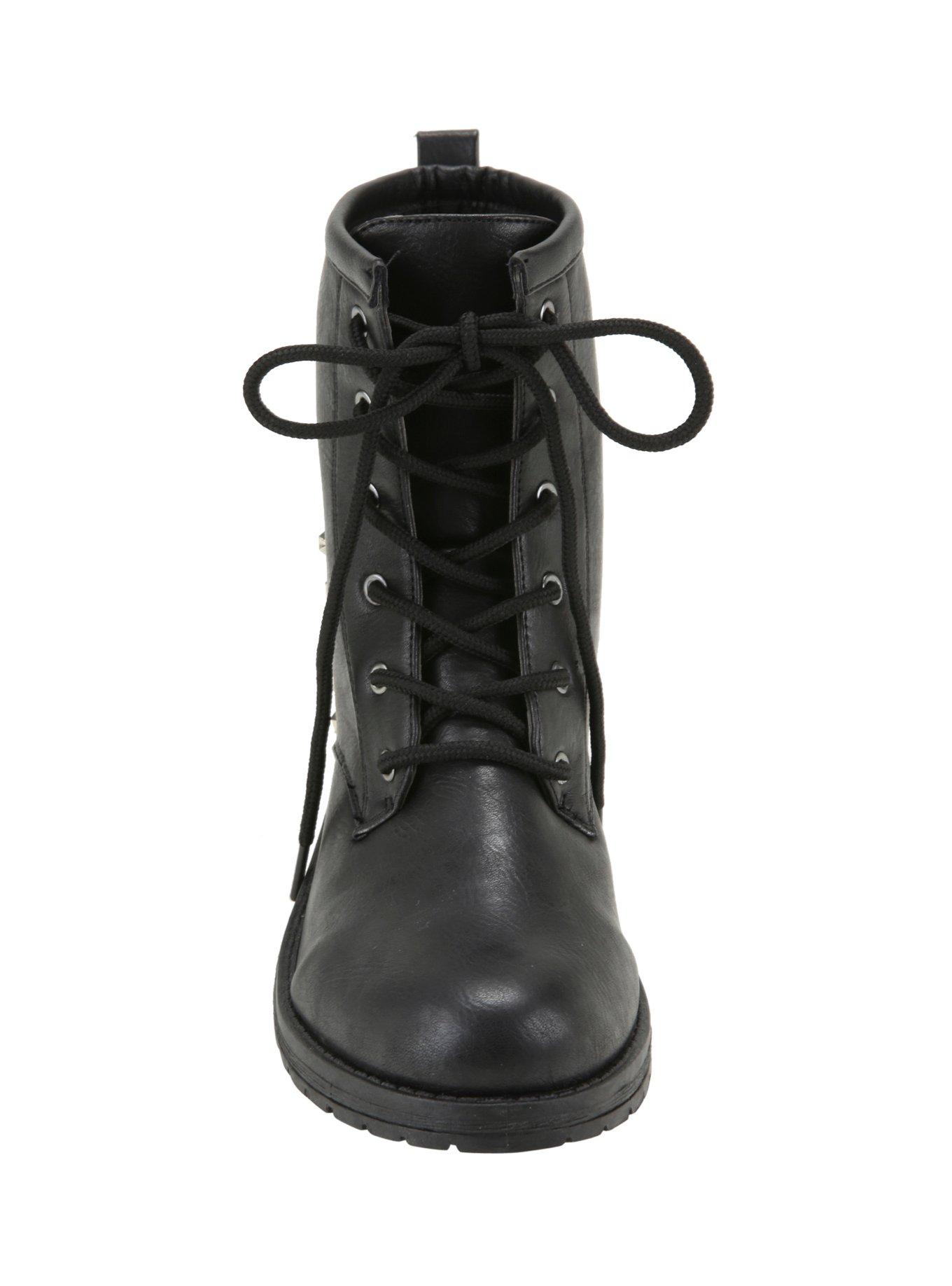 Black Studded Heel Combat Boots, , alternate