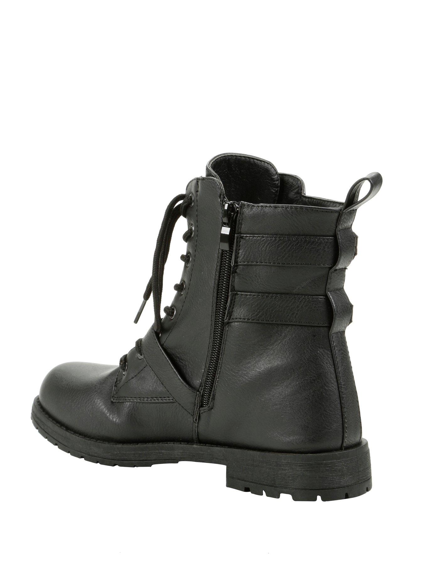 Black Single Buckle Low Combat Boots, , alternate