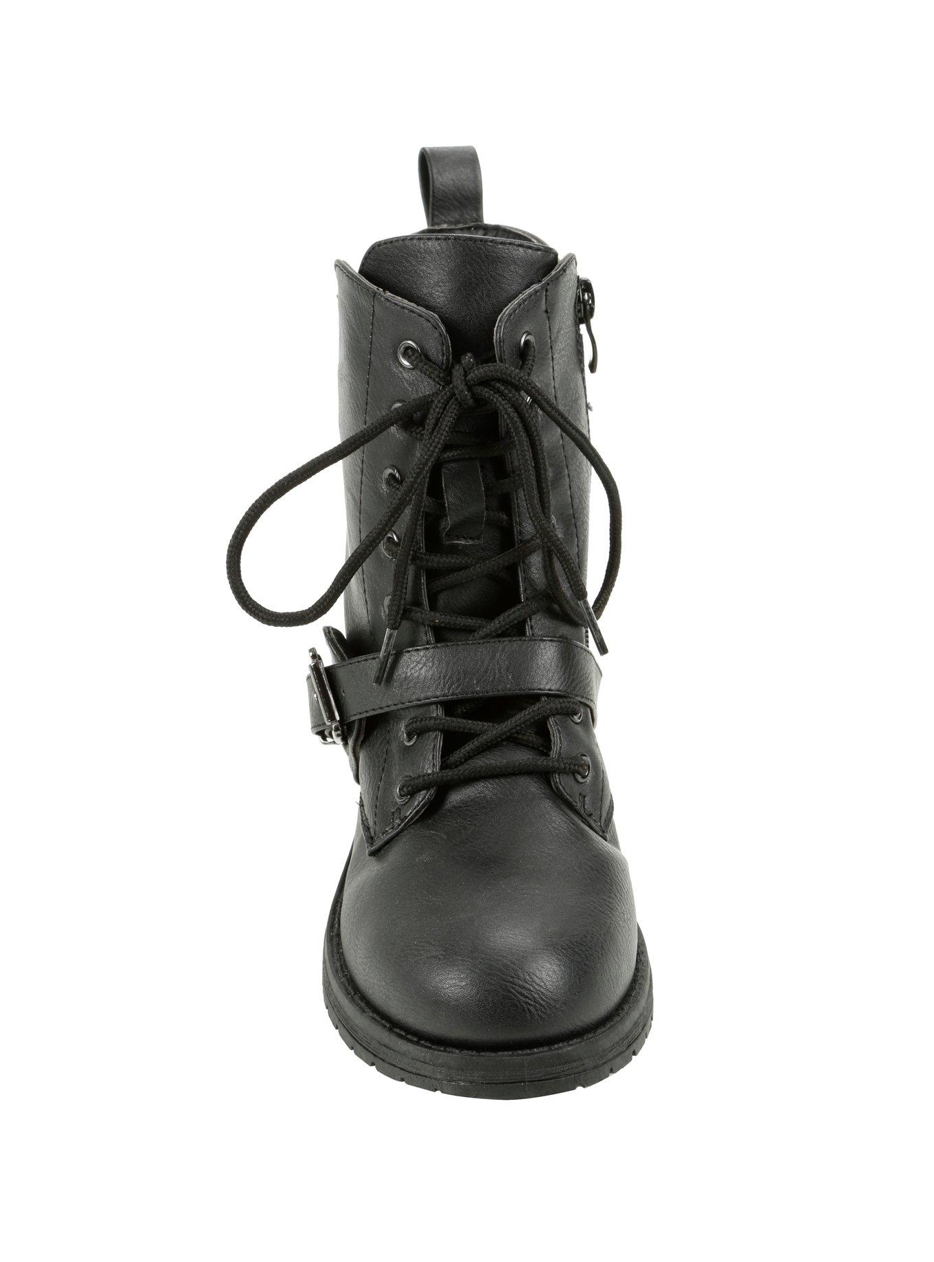 Black Single Buckle Low Combat Boots, , alternate