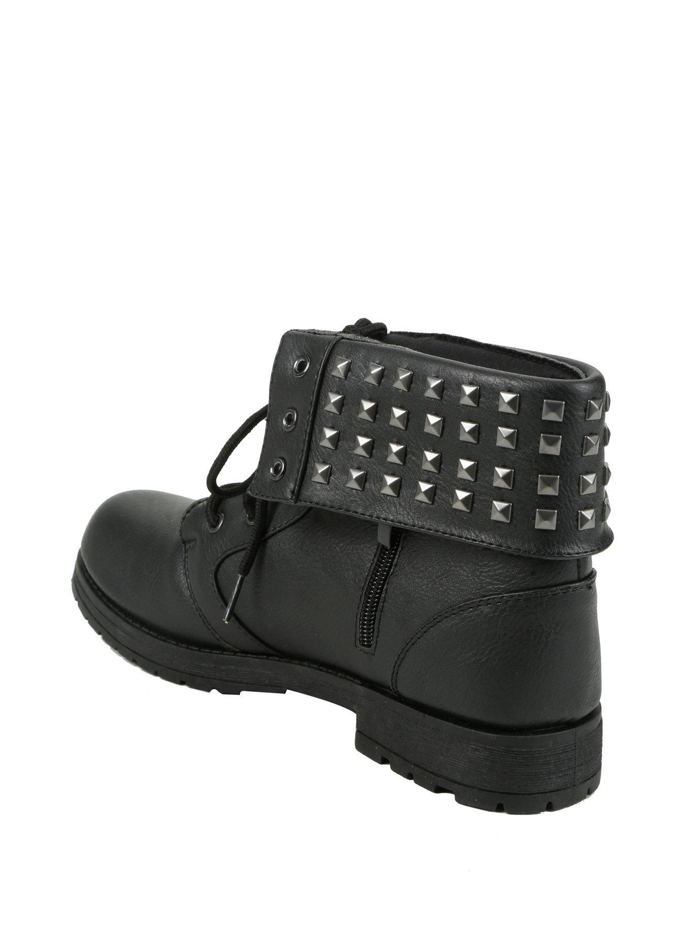 Black Studded Fold-Over Ankle Boots, , alternate
